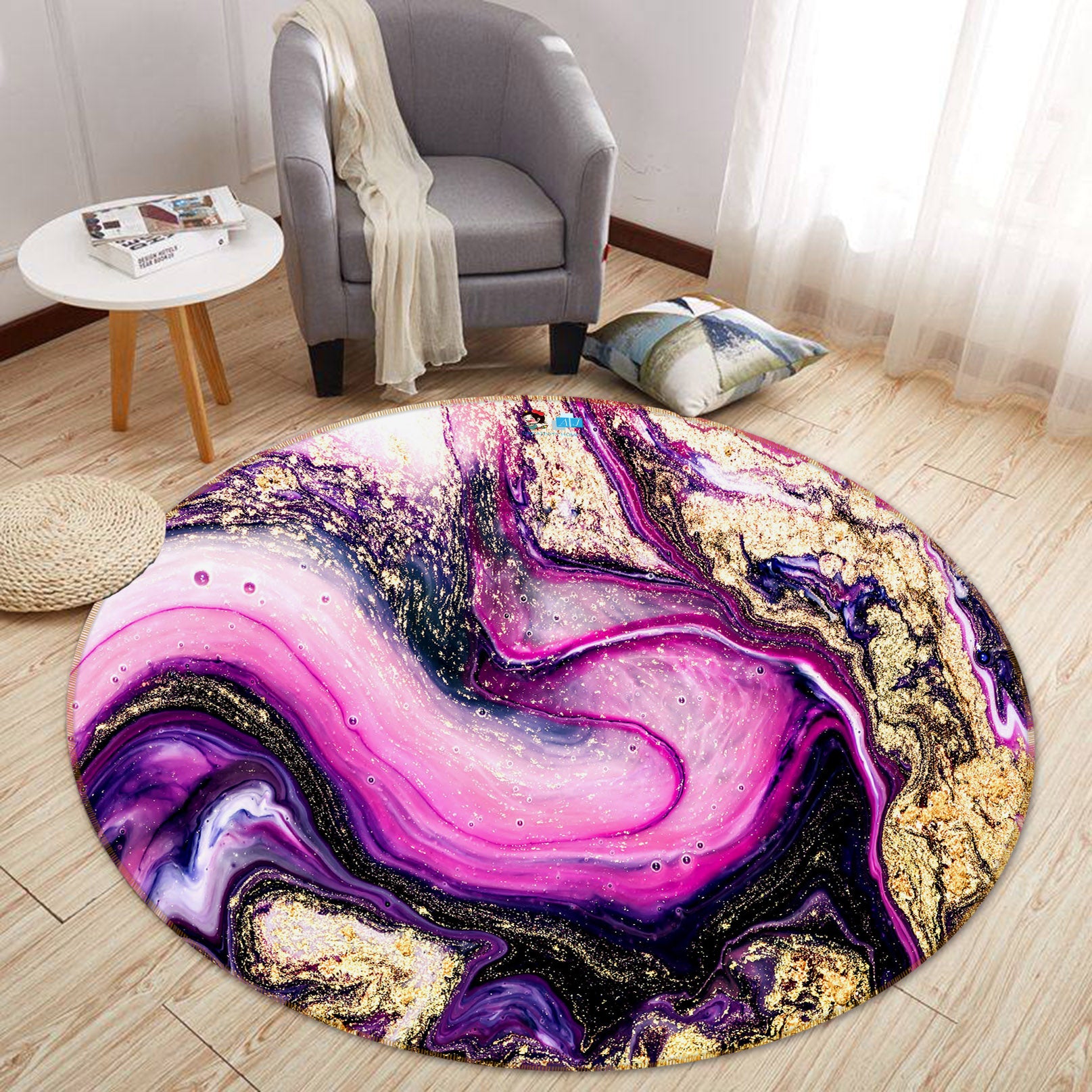 3D Purple Pattern 71131 Round Non Slip Rug Mat