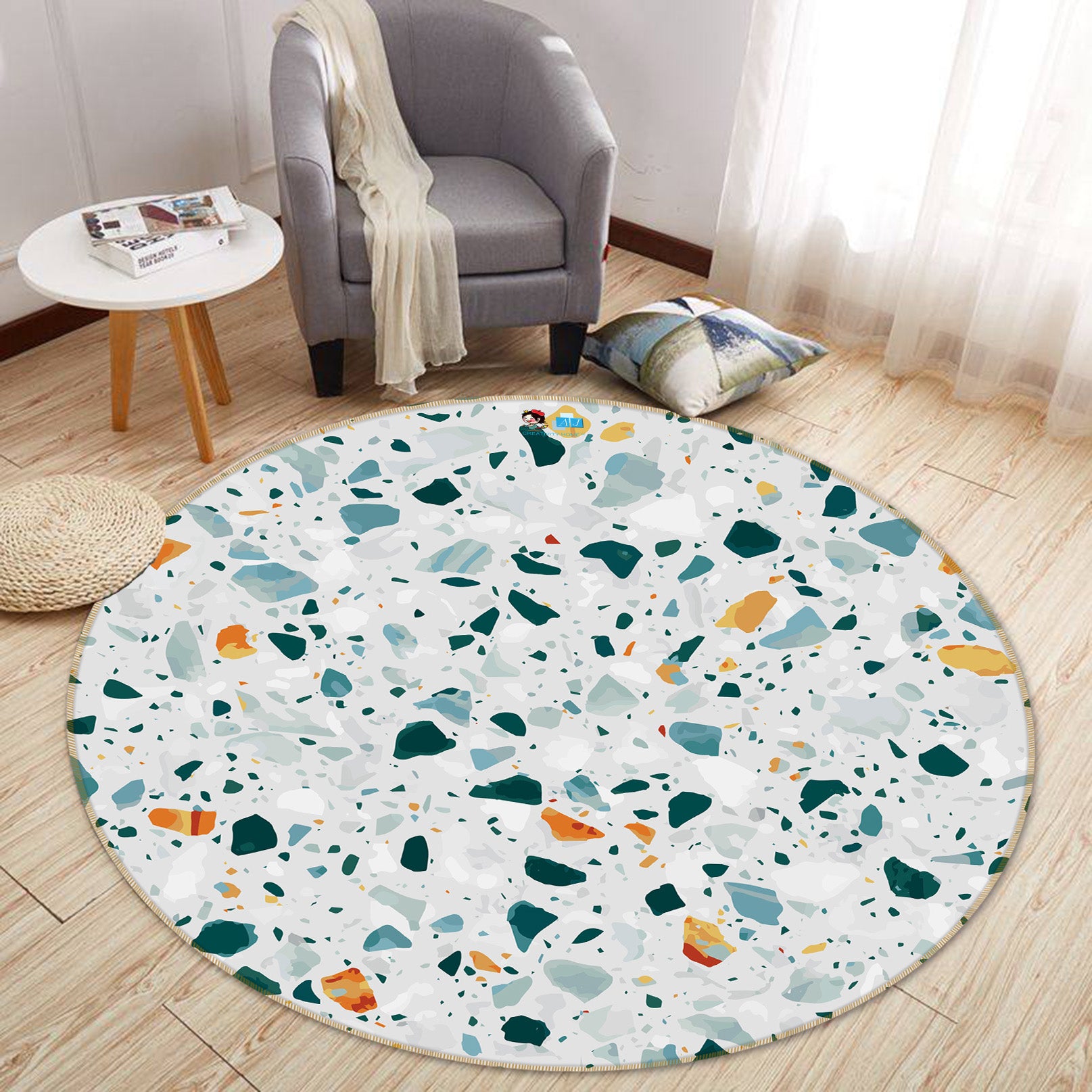 3D Color Broken Stone Texture 69240 Round Non Slip Rug Mat