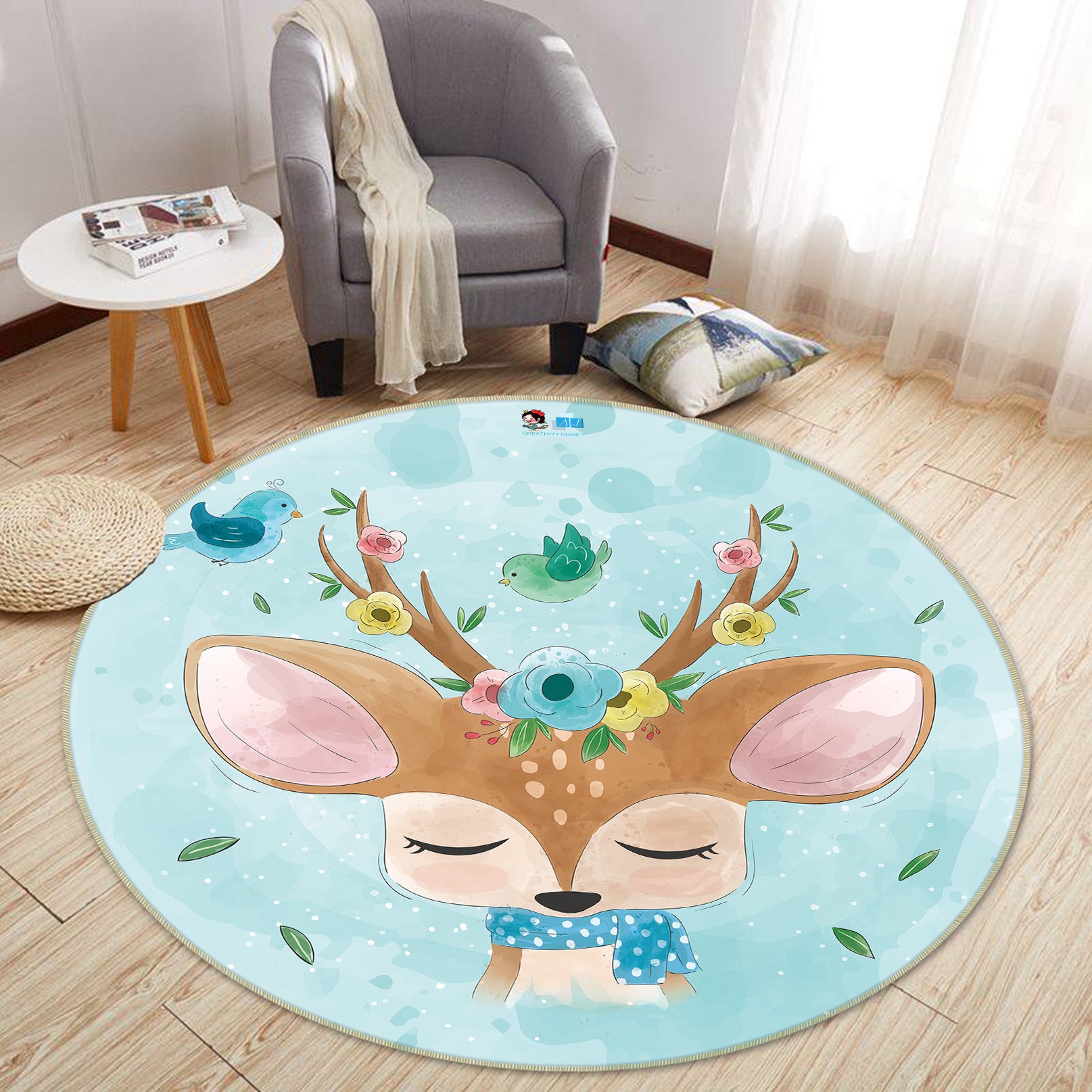 3D Deer 75027 Round Non Slip Rug Mat