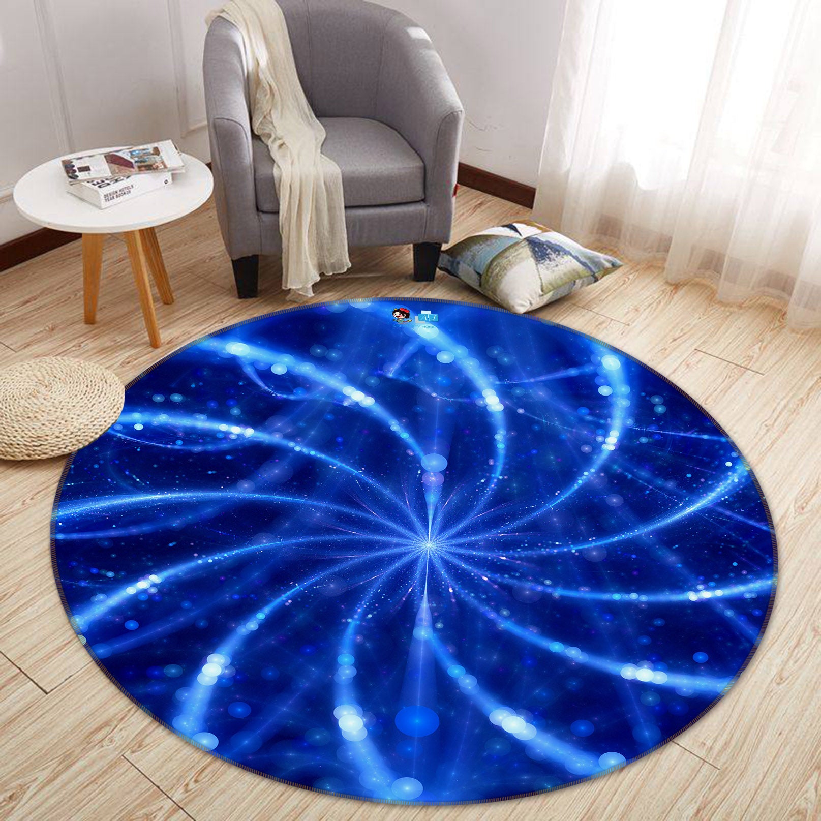 3D Blue Lines 74042 Round Non Slip Rug Mat