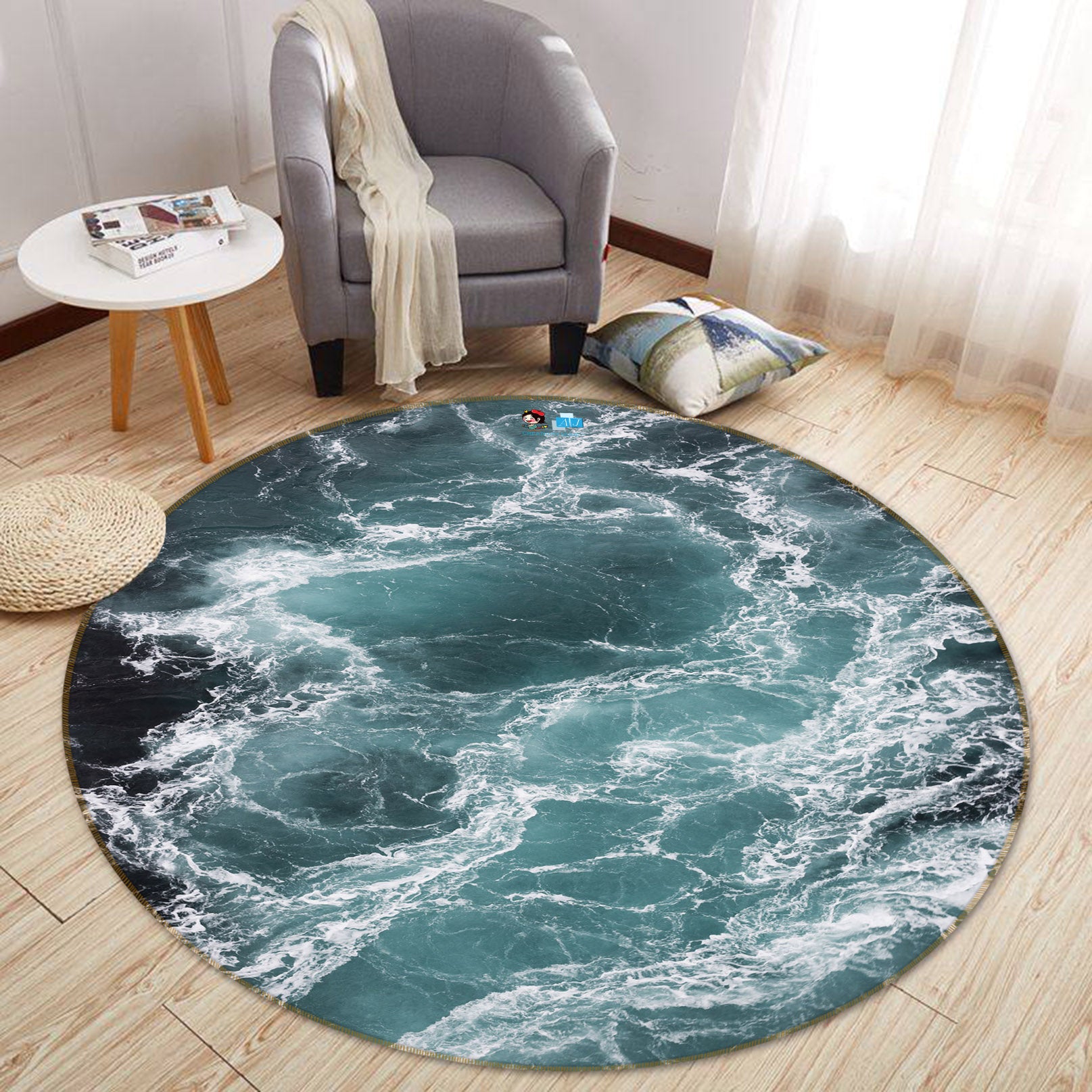 3D Sea Waves 69058 Round Non Slip Rug Mat