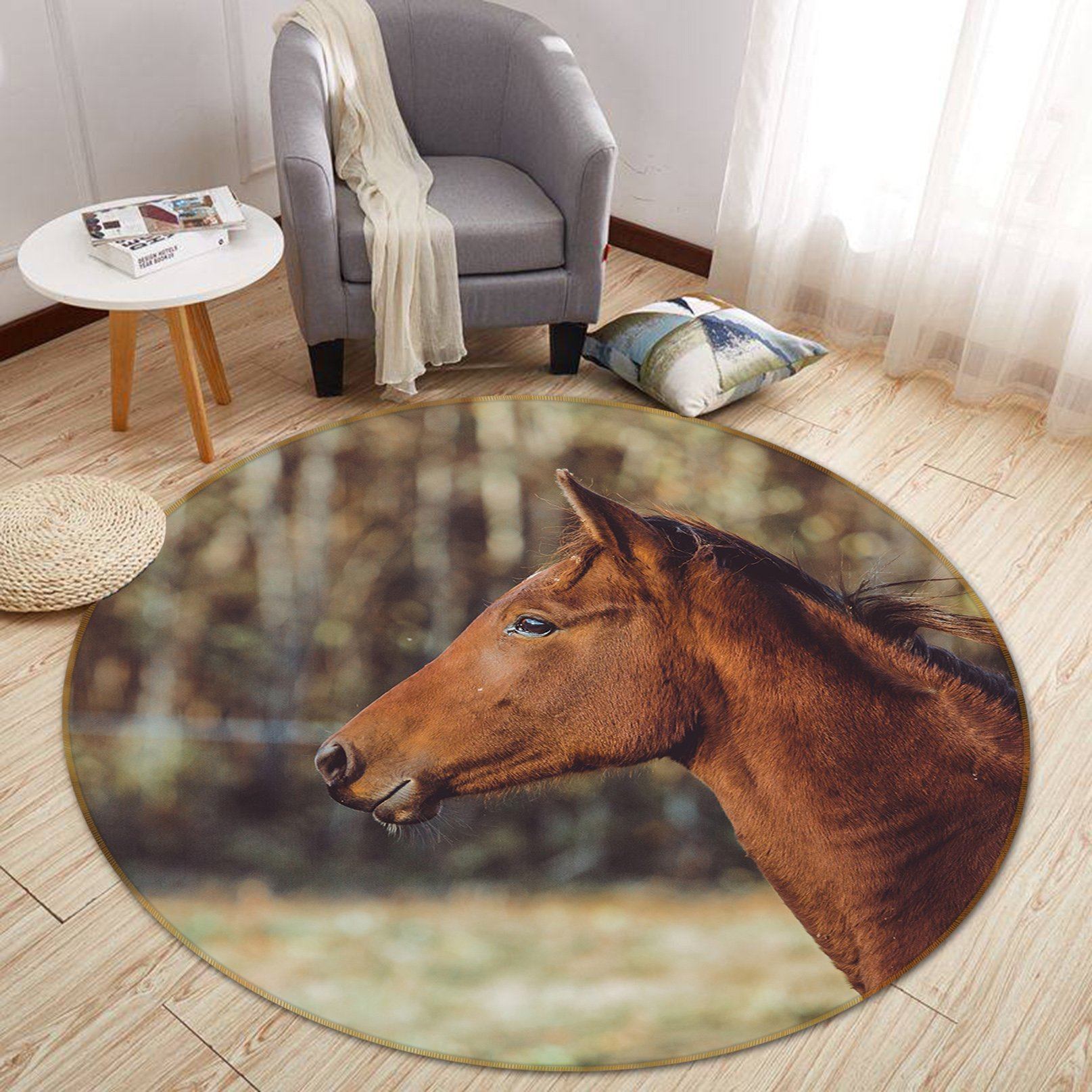 3D Forest Horse 007 Animal Round Non Slip Rug Mat Mat AJ Creativity Home