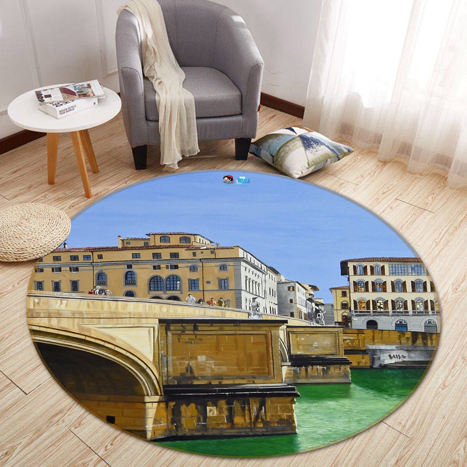 3D Building Bridge 11096 Matthew Holden Bates Rug Round Non Slip Rug Mat