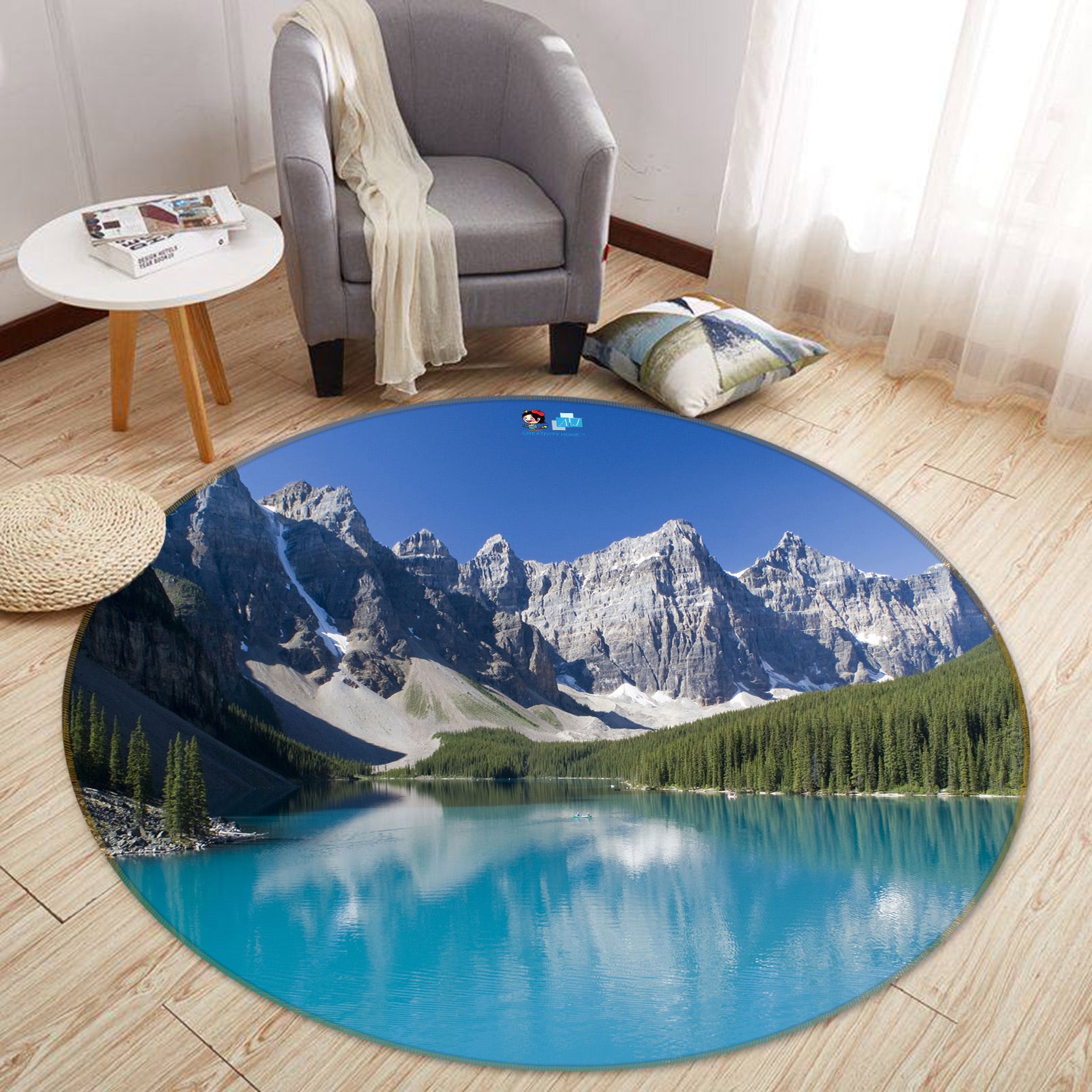 3D Mountain Lake 72255 Round Non Slip Rug Mat