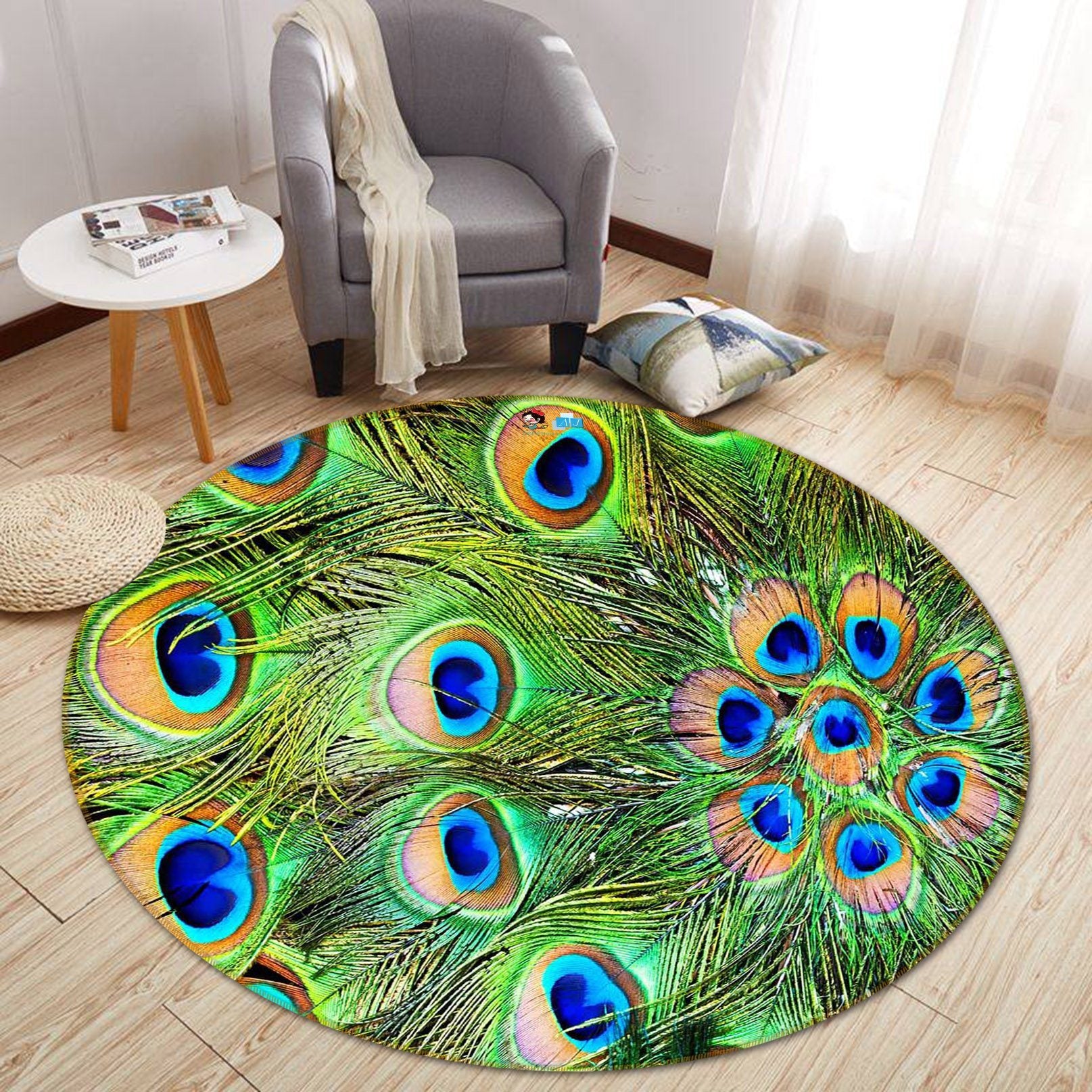3D Peacock Feather 3642 Round Non Slip Rug Mat Mat AJ Creativity Home