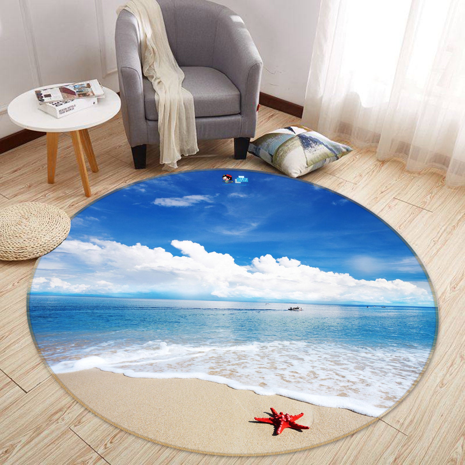 3D Seaside Starfish 74121 Round Non Slip Rug Mat