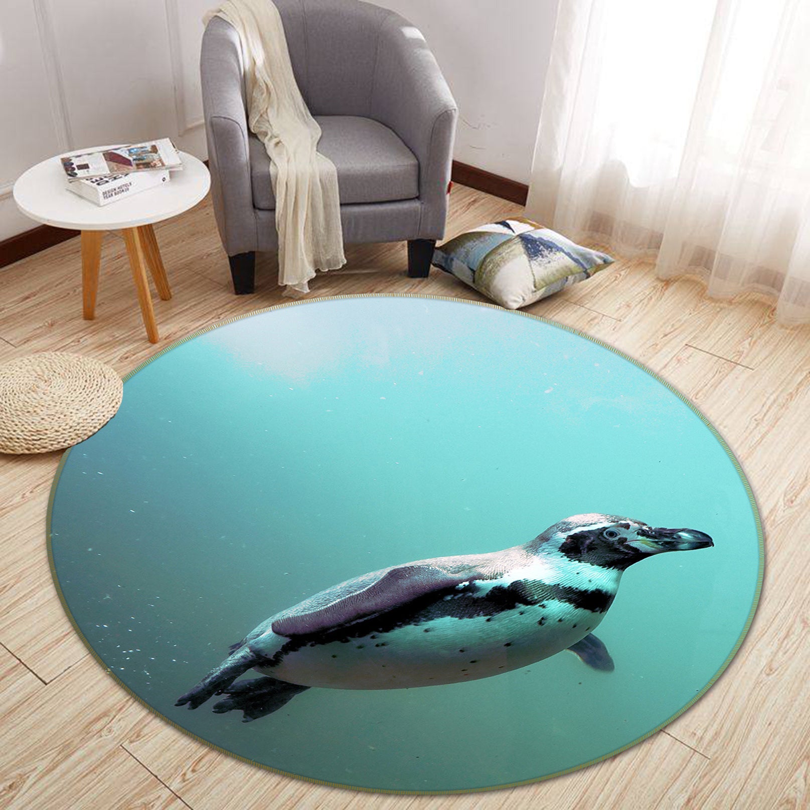 3D Penguin 82261 Animal Round Non Slip Rug Mat