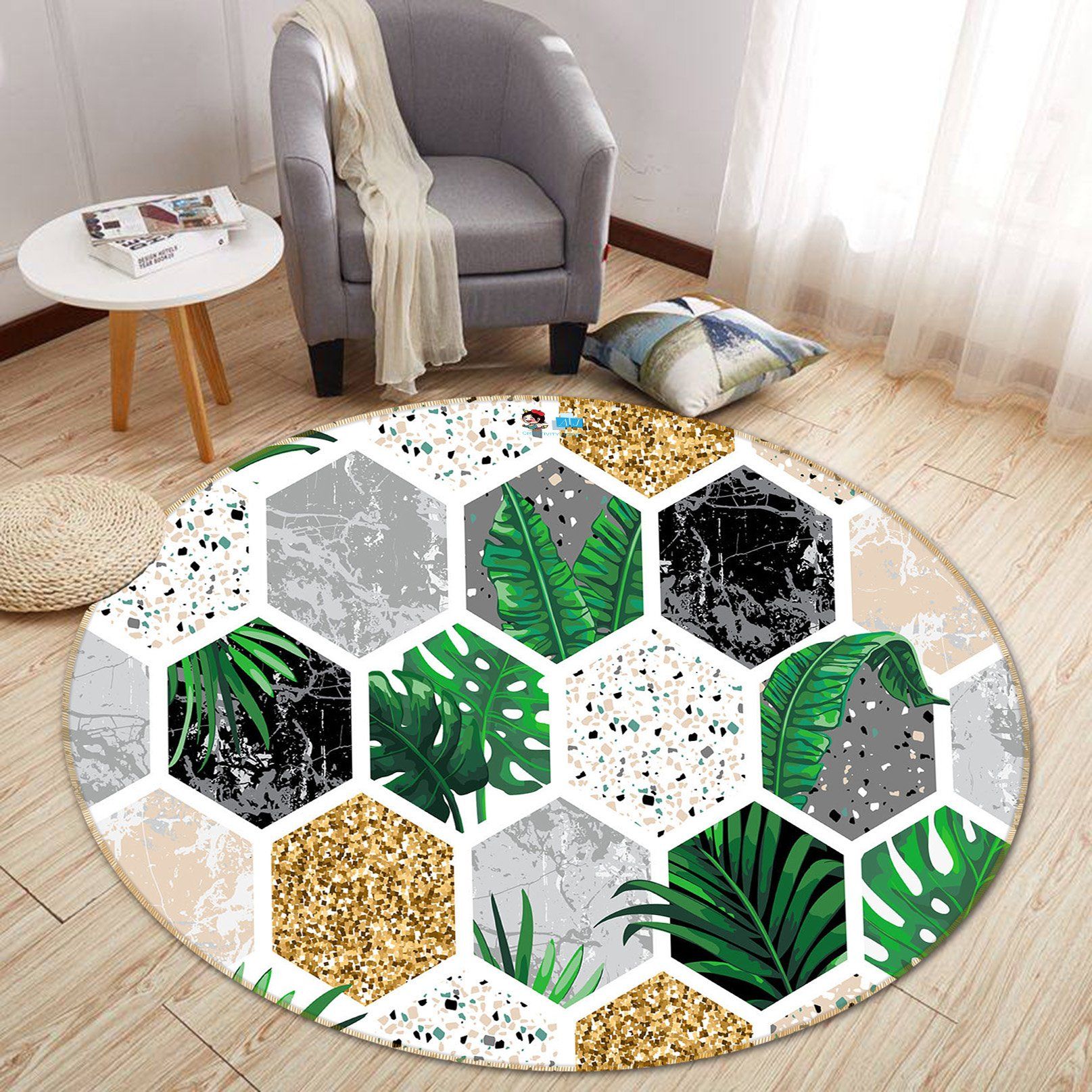 3D Green Mosaic 4529 Round Non Slip Rug Mat Mat AJ Creativity Home
