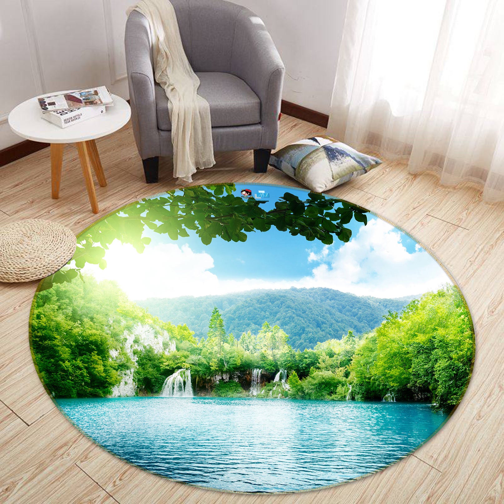 3D Forest Lake 72155 Round Non Slip Rug Mat