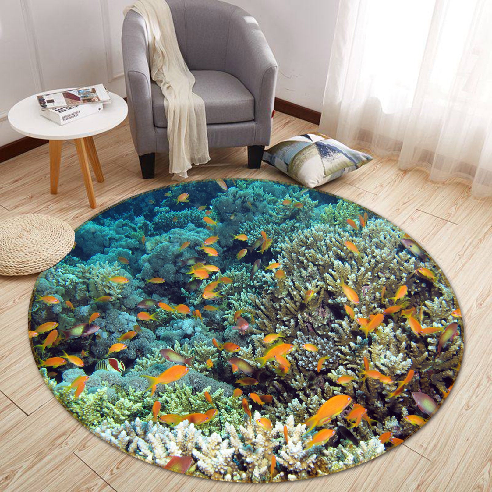 3D Coral Fish 38052 Animal Round Non Slip Rug Mat