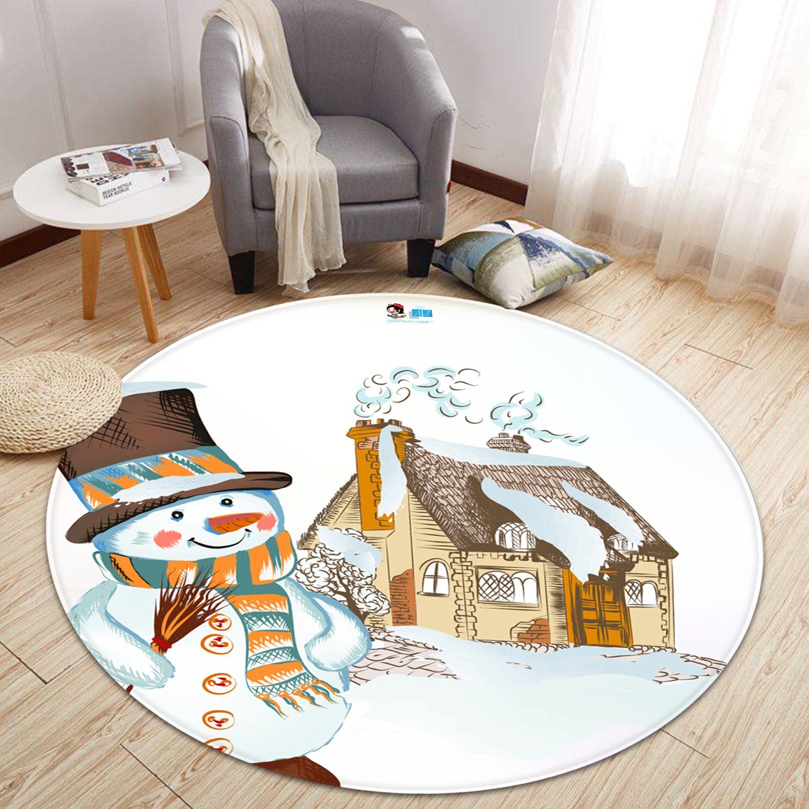 3D Cartoon Snowman 090 Round Non Slip Rug Mat Mat AJ Creativity Home