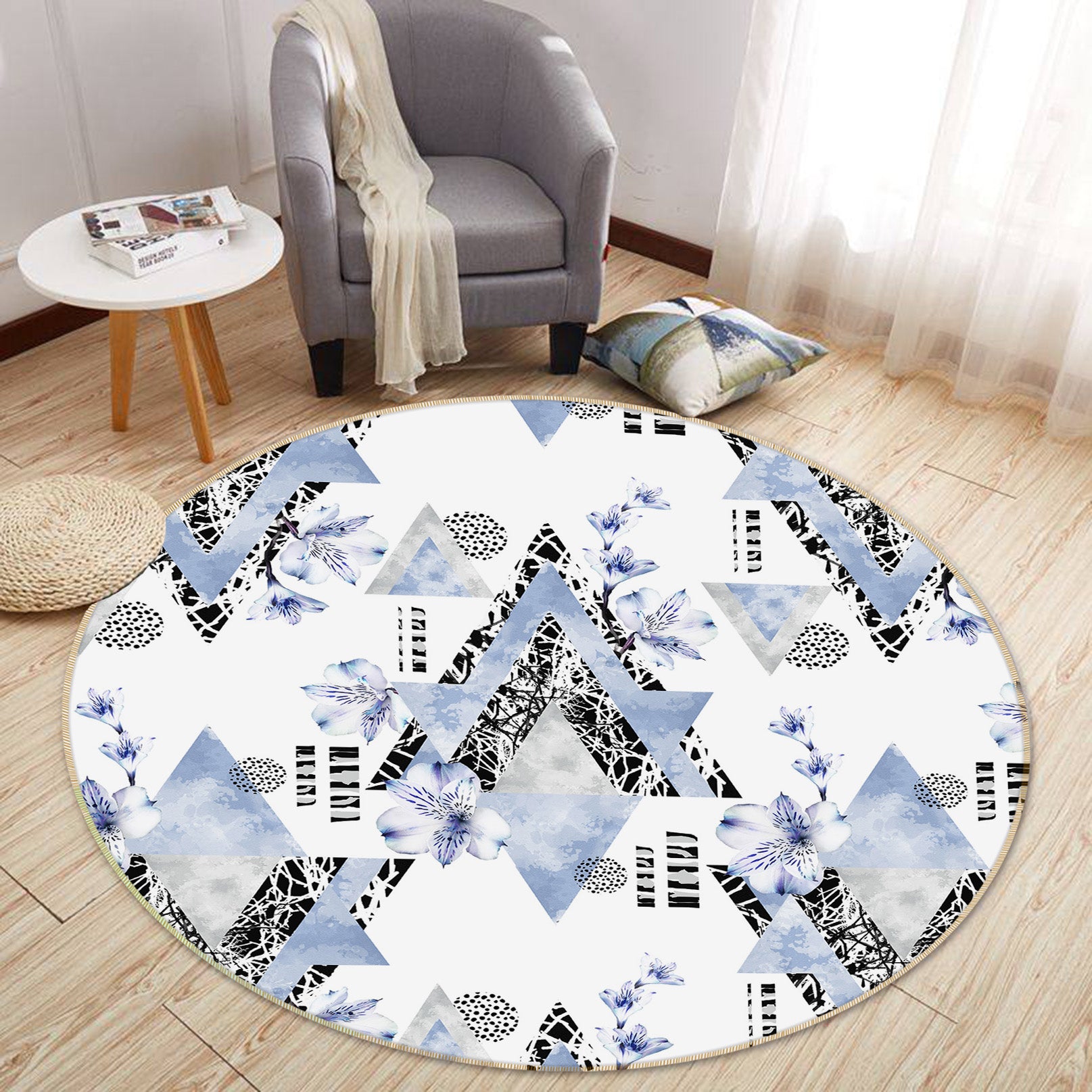 3D Triangle Pattern 29110 Round Non Slip Rug Mat