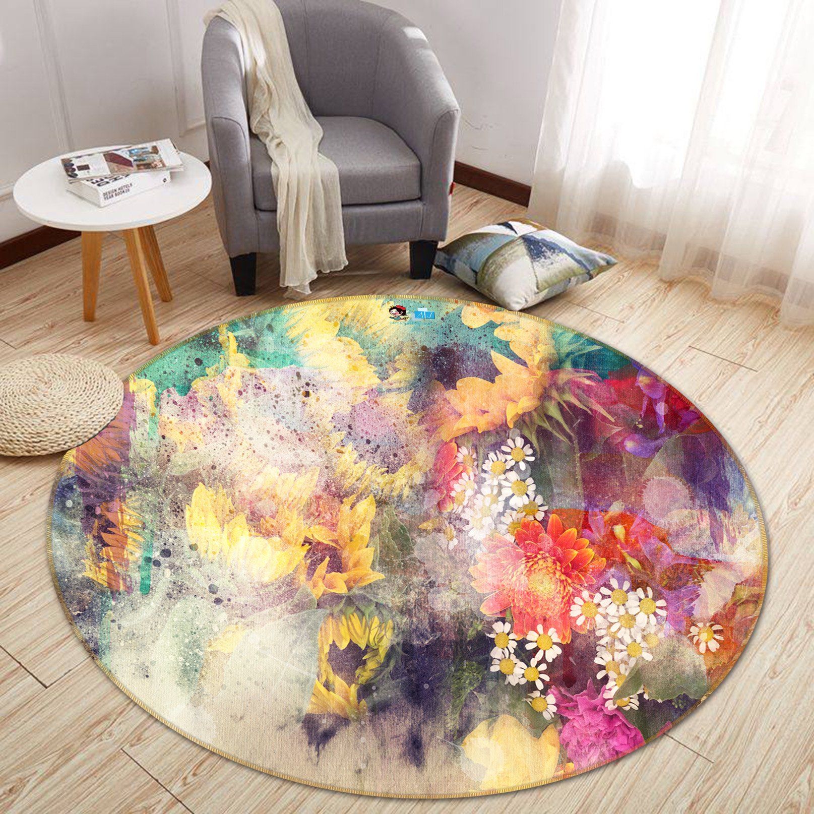 3D Hazy Sunflower 123 Round Non Slip Rug Mat Mat AJ Creativity Home