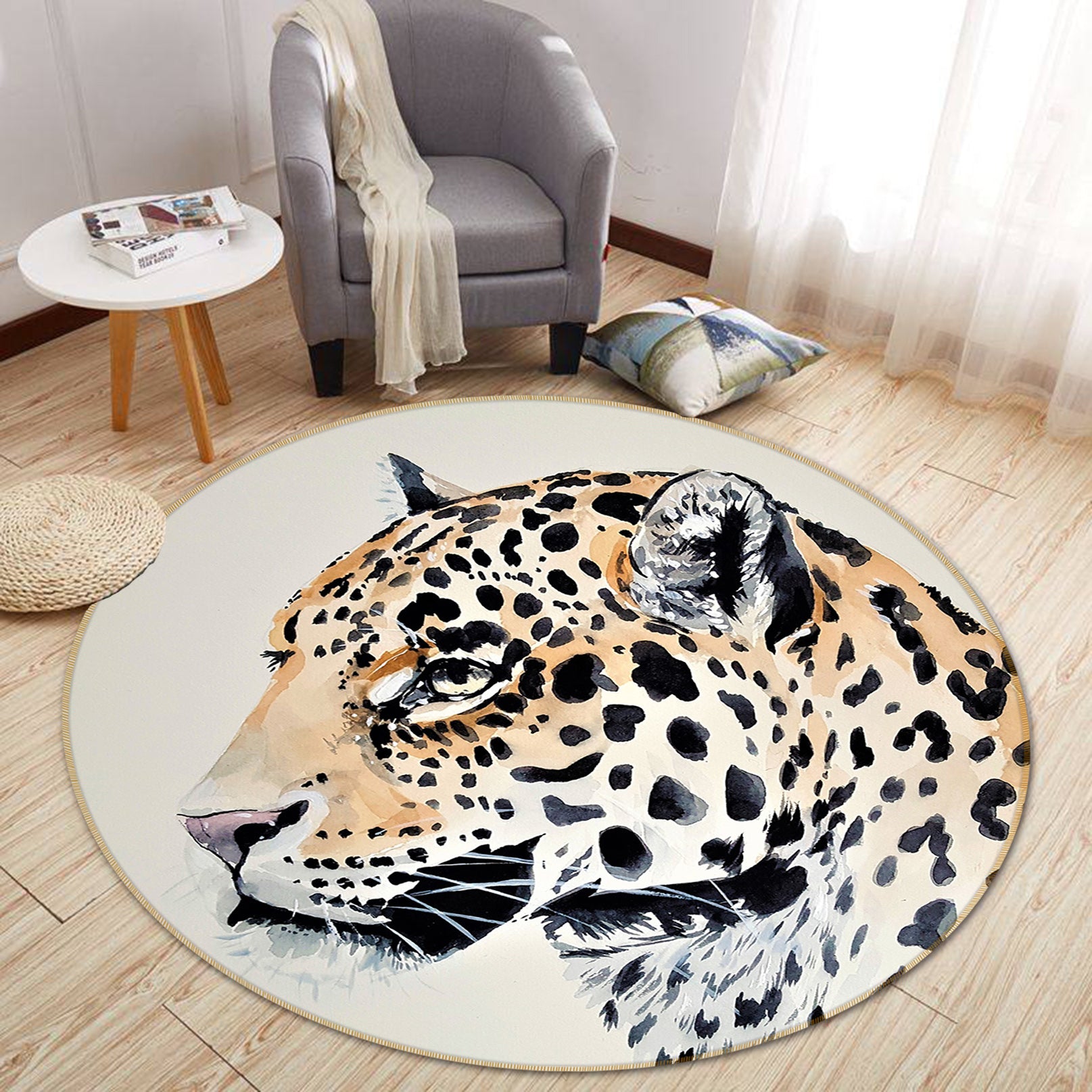 3D Leopard 82250 Animal Round Non Slip Rug Mat