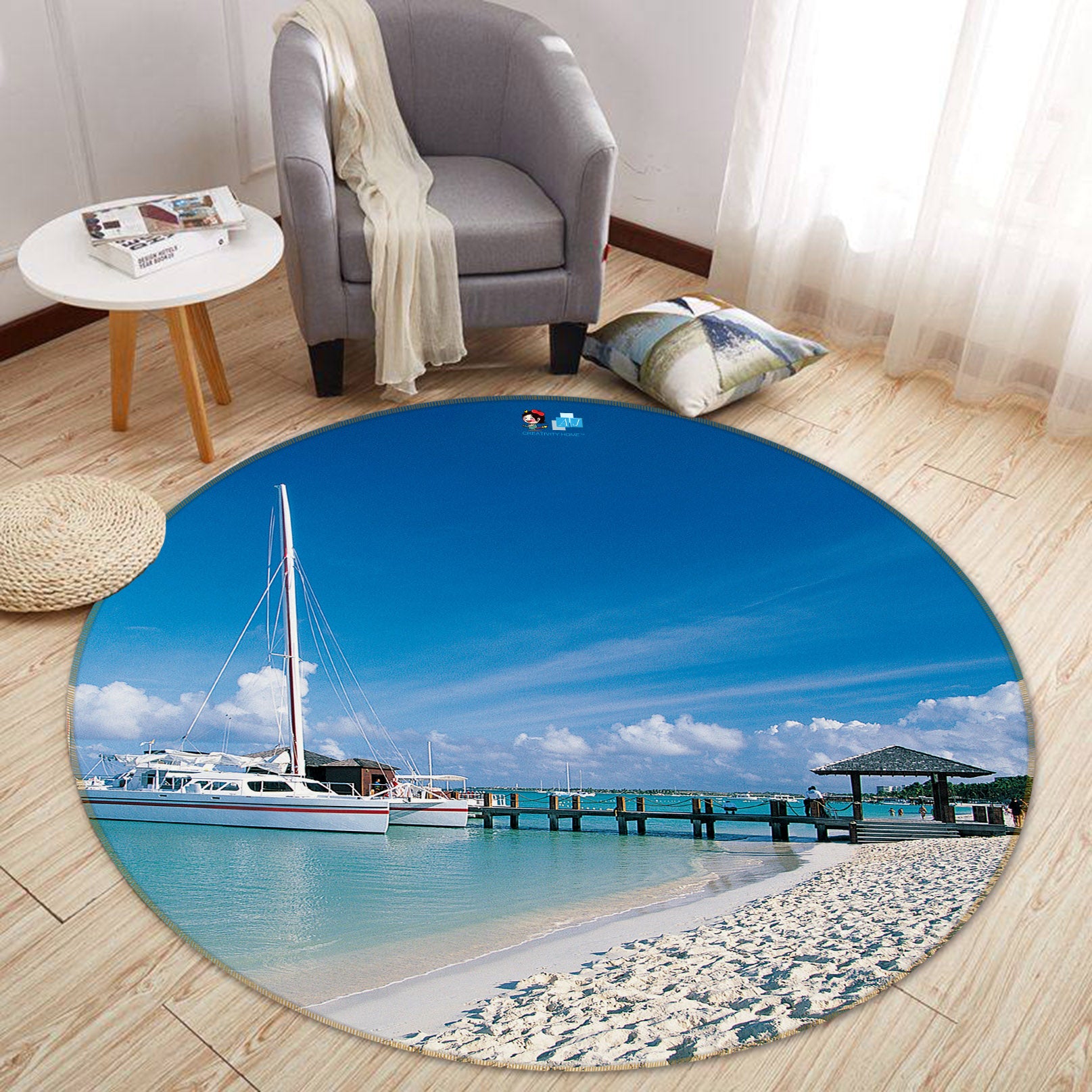 3D Beach 74058 Round Non Slip Rug Mat