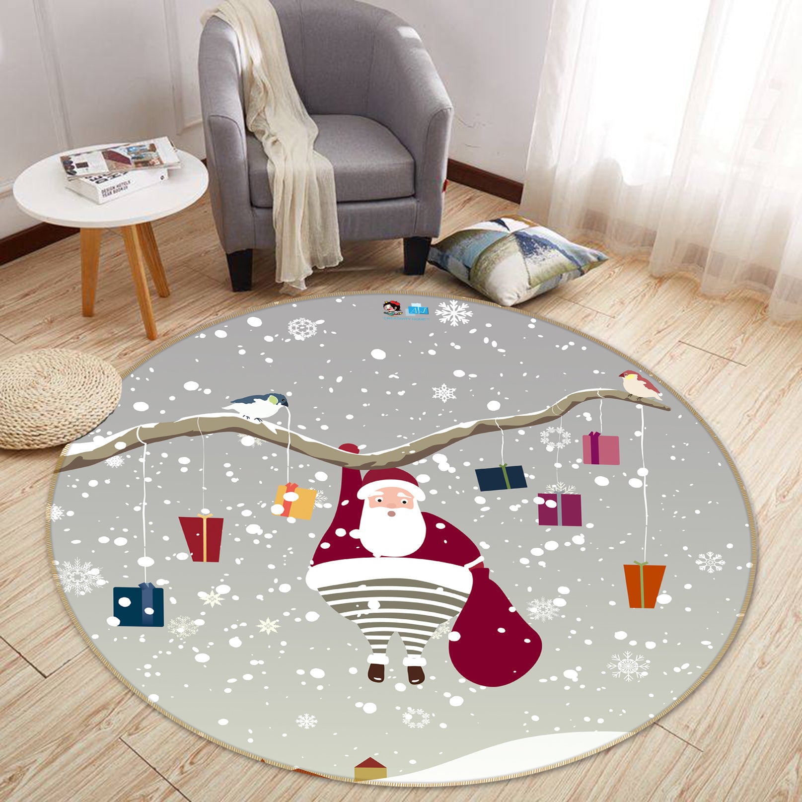 3D Santa Claus 54123 Christmas Round Non Slip Rug Mat Xmas