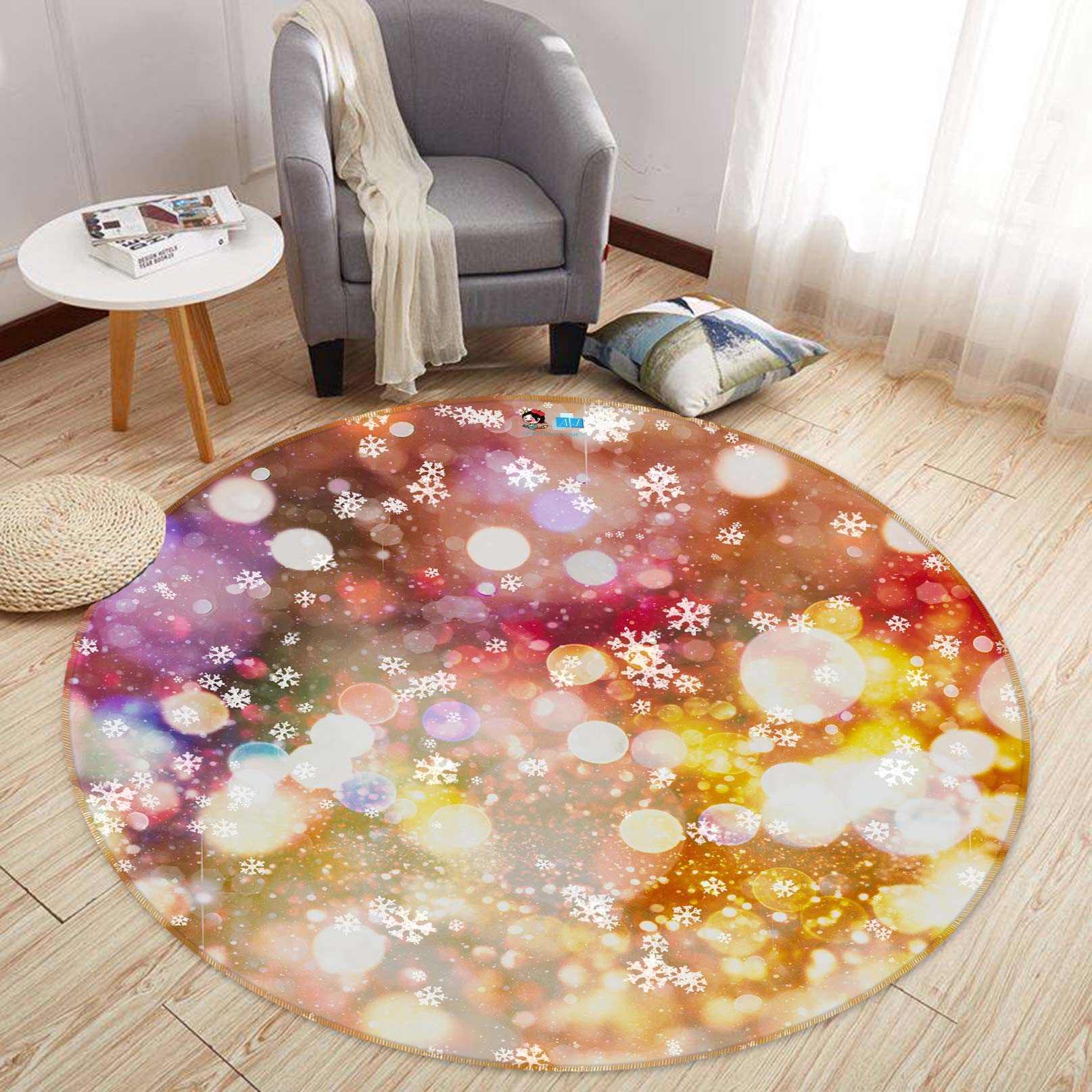 3D Snow Aperture 54058 Christmas Round Non Slip Rug Mat Xmas