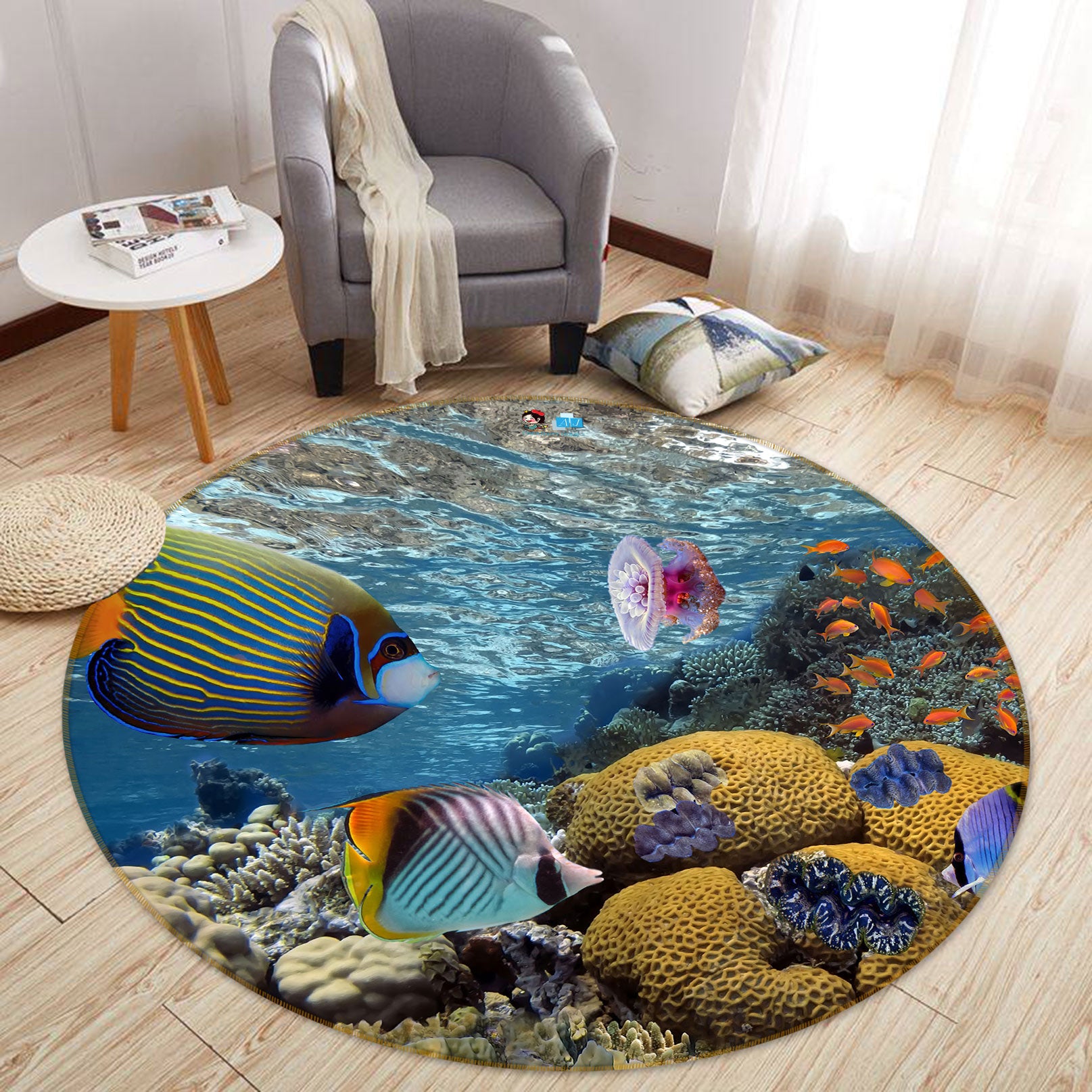 3D Seabed Fish 80227 Round Non Slip Rug Mat