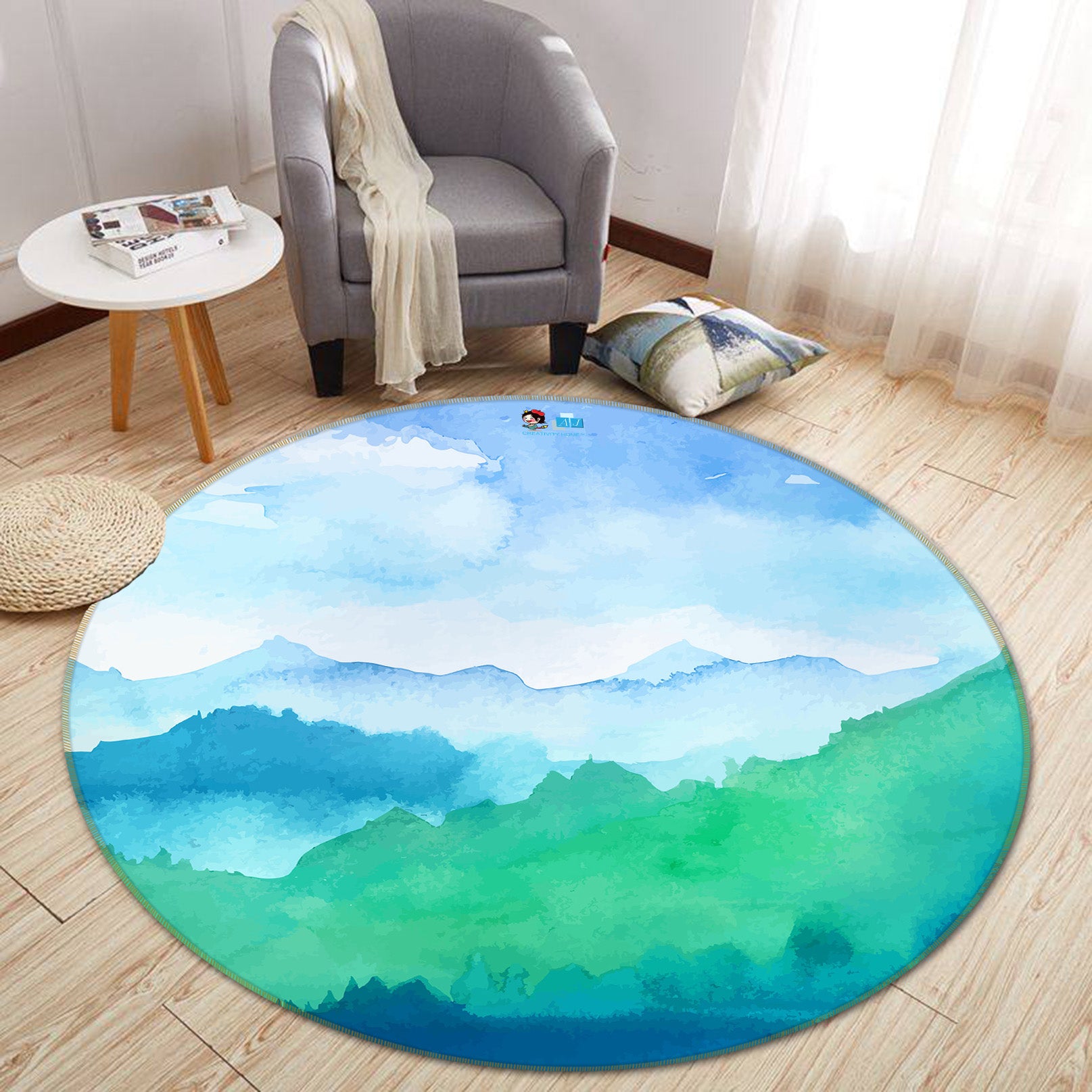 3D Mountain Cloud 72108 Round Non Slip Rug Mat