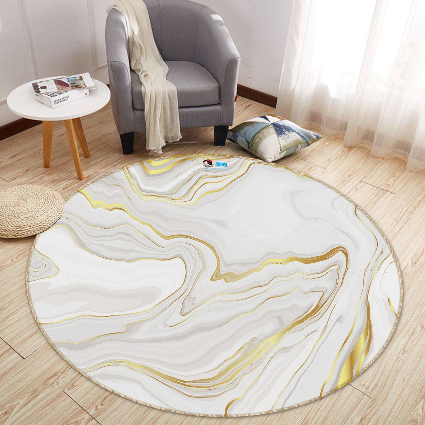3D Golden Marbling 71160 Round Non Slip Rug Mat