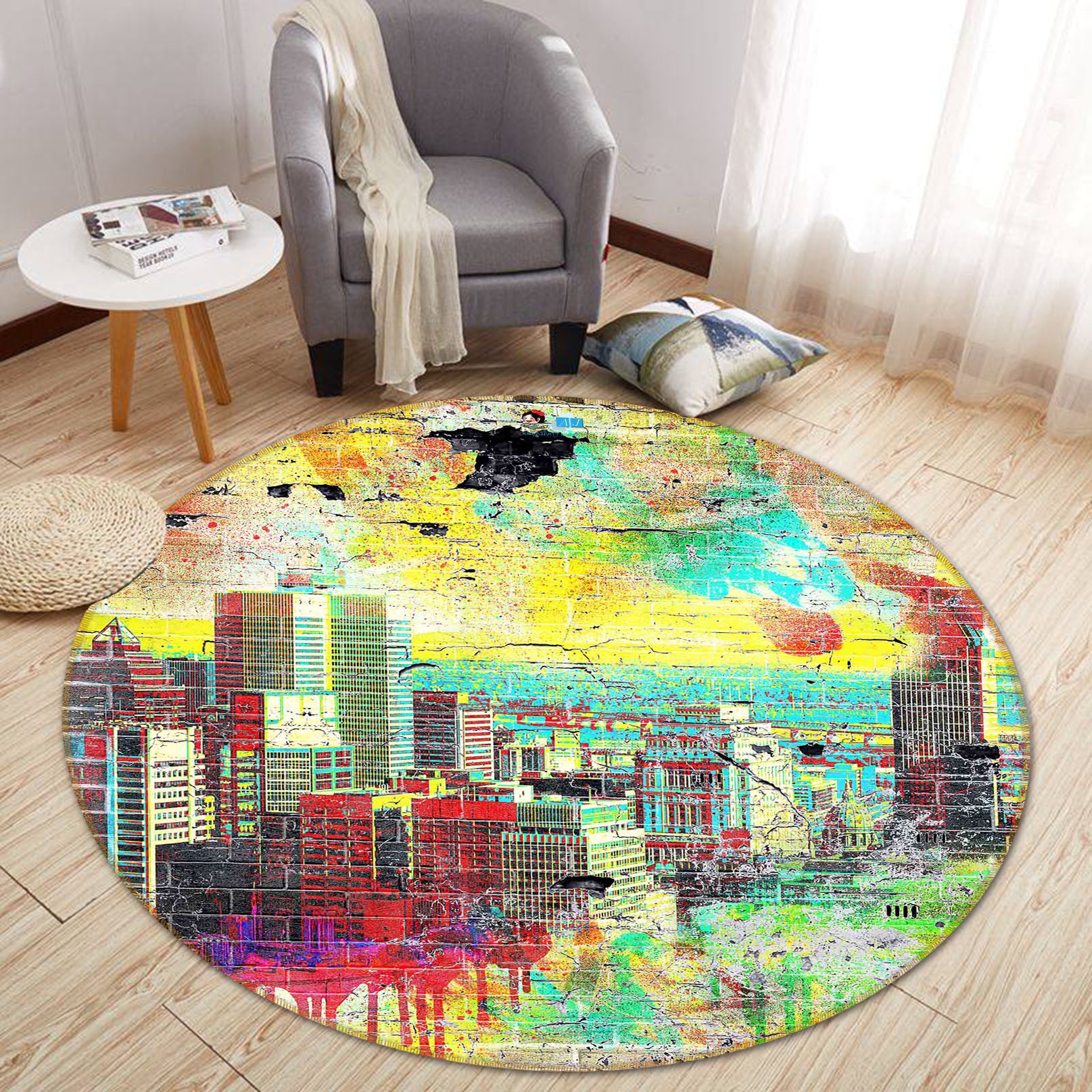 3D Building 66164 Round Non Slip Rug Mat
