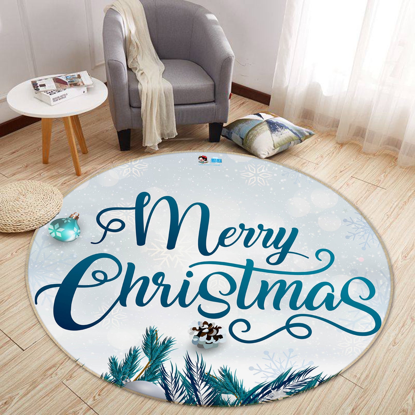 3D Christmas Letters 75127 Round Non Slip Rug Mat