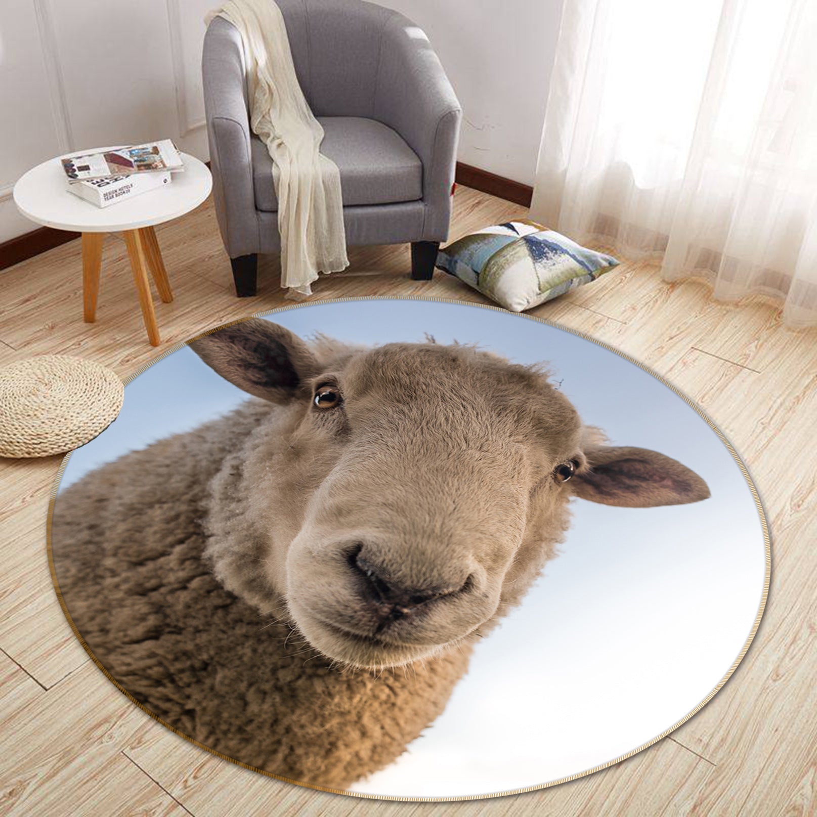 3D Sheep 82270 Animal Round Non Slip Rug Mat