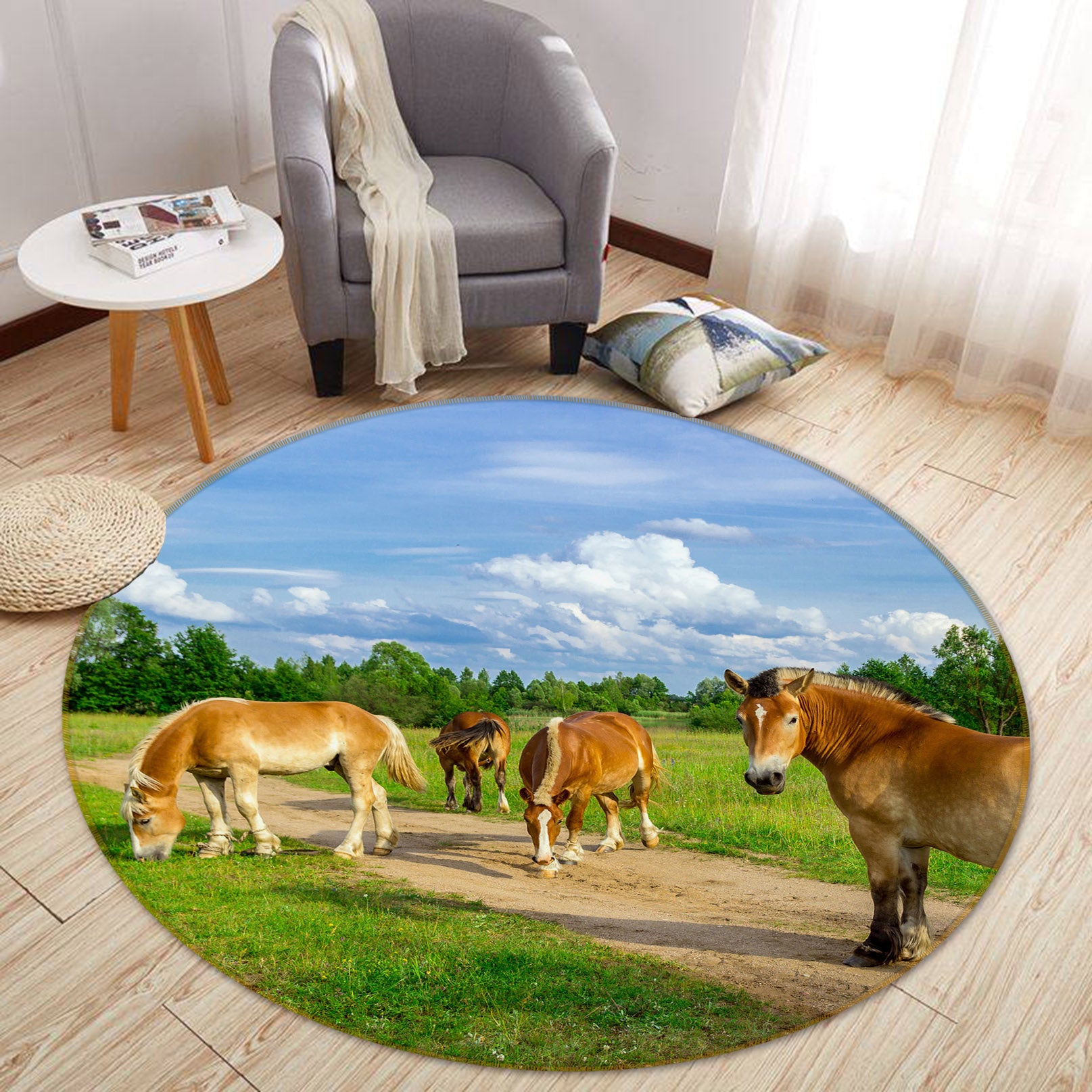 3D Grass Horse 82015 Animal Round Non Slip Rug Mat