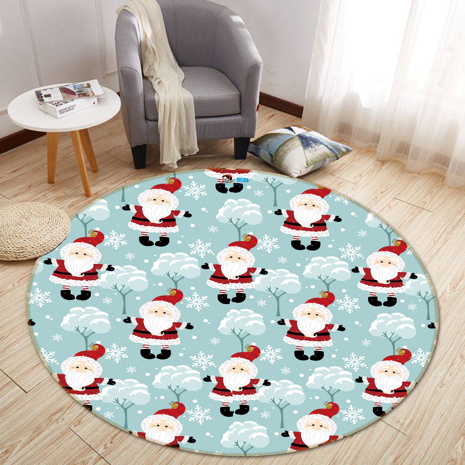 3D Santa Claus Pattern 54169 Christmas Round Non Slip Rug Mat Xmas