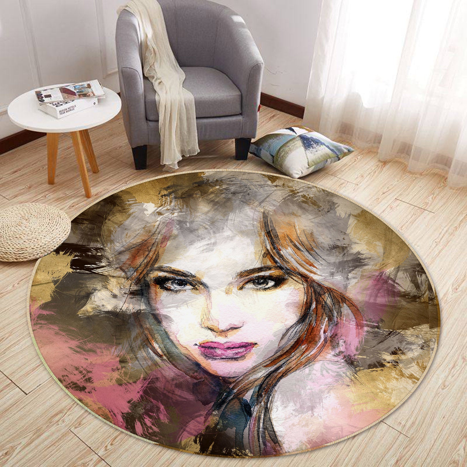 3D Beauty Female 36212 Round Non Slip Rug Mat