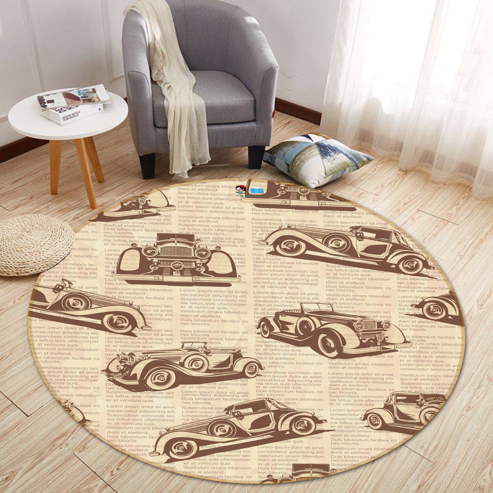 3D Racing Car 64145 Round Non Slip Rug Mat
