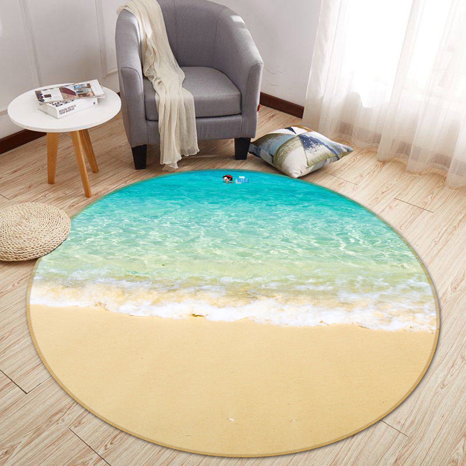 3D Seaside Beach 74149 Round Non Slip Rug Mat