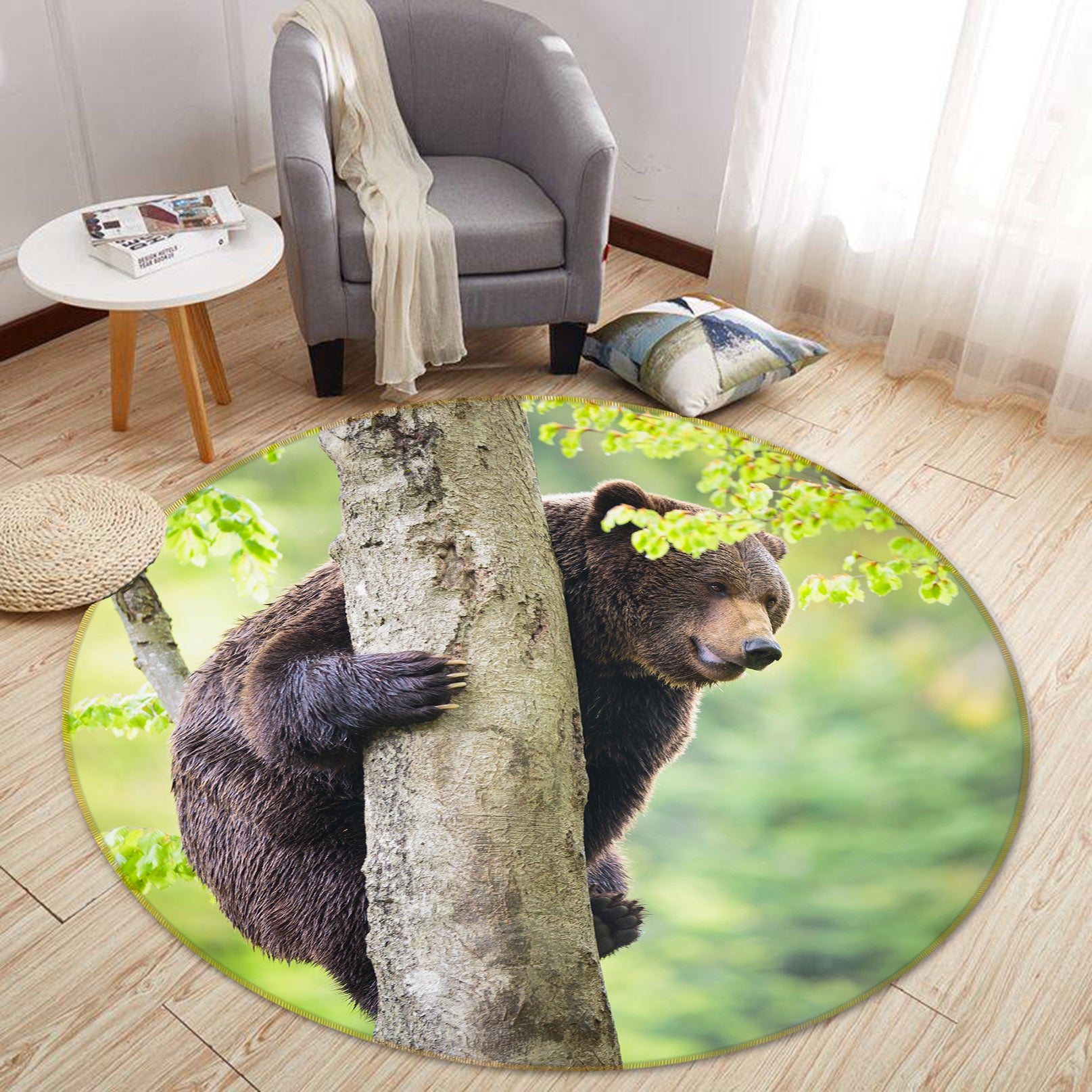 3D Brown Bear 37215 Animal Round Non Slip Rug Mat