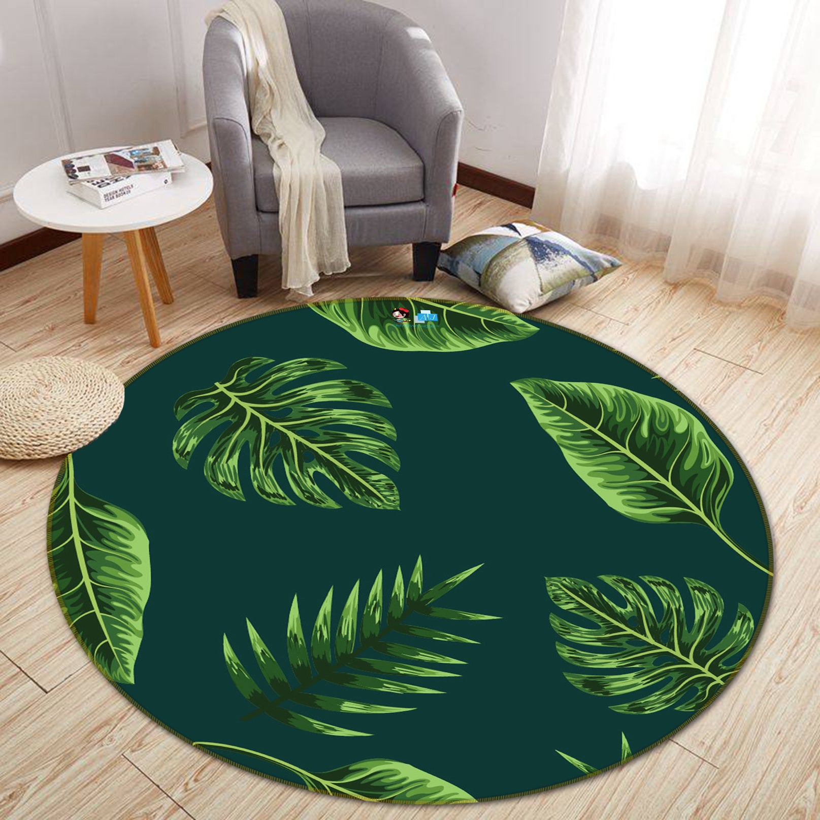 3D Leaf Pattern 64067 Round Non Slip Rug Mat