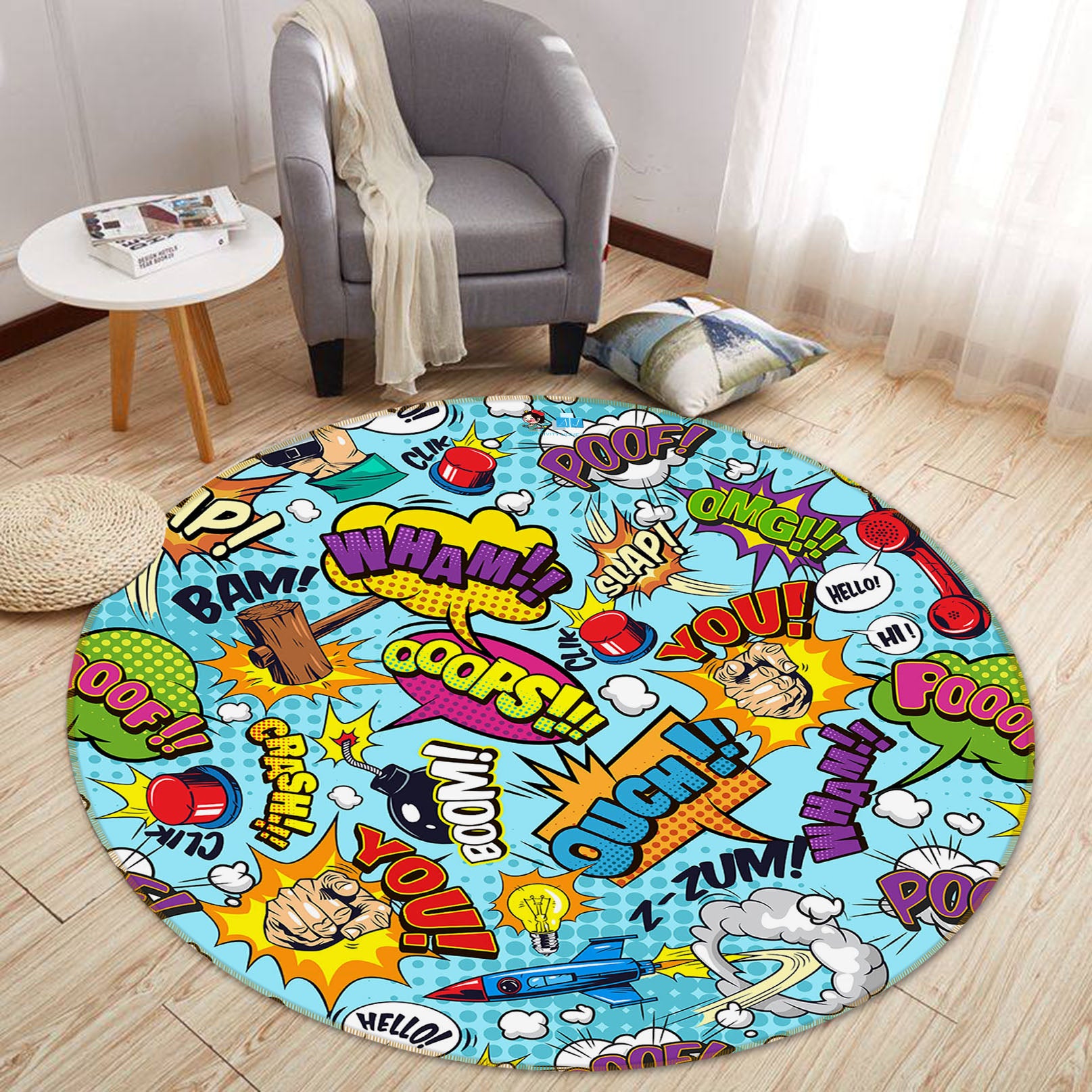 3D Colored Letters 75069 Round Non Slip Rug Mat