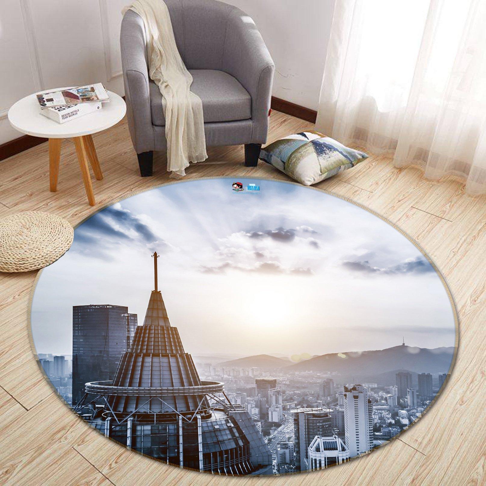 3D Sunshine Building 107 Round Non Slip Rug Mat Mat AJ Creativity Home