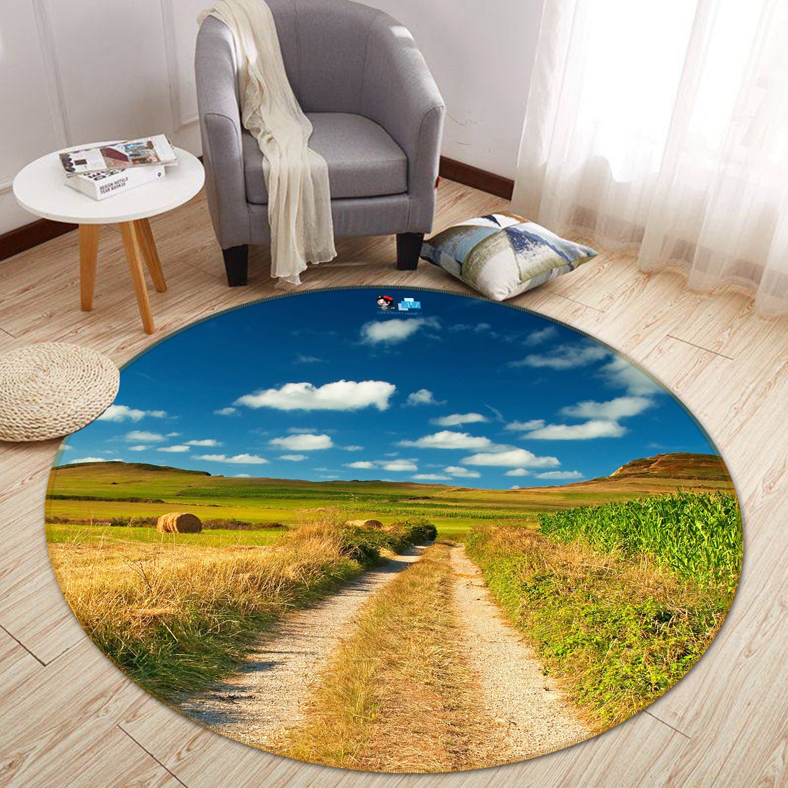 3D Field Lane 72075 Round Non Slip Rug Mat