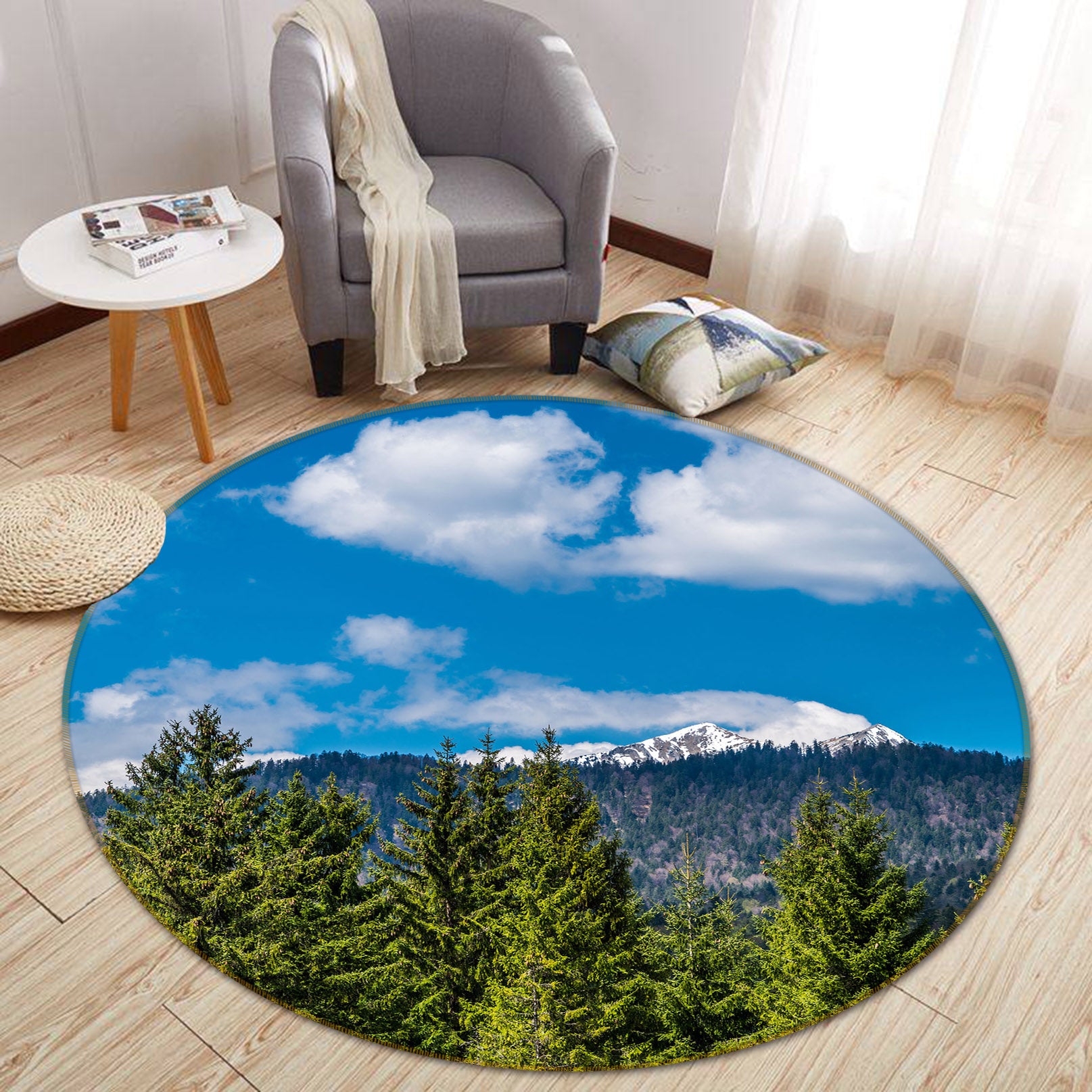 3D Sky Forest 71188 Round Non Slip Rug Mat