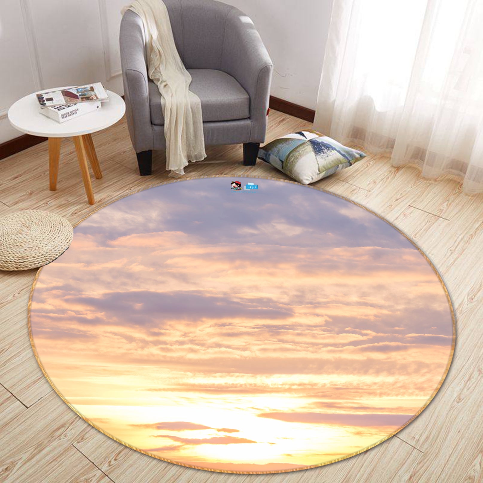 3D Sunset Clouds 7417 Assaf Frank Rug Round Non Slip Rug Mat