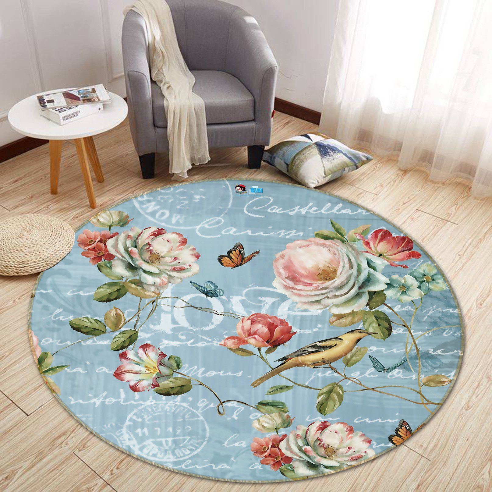 3D Flower Stamp 330 Round Non Slip Rug Mat Mat AJ Creativity Home