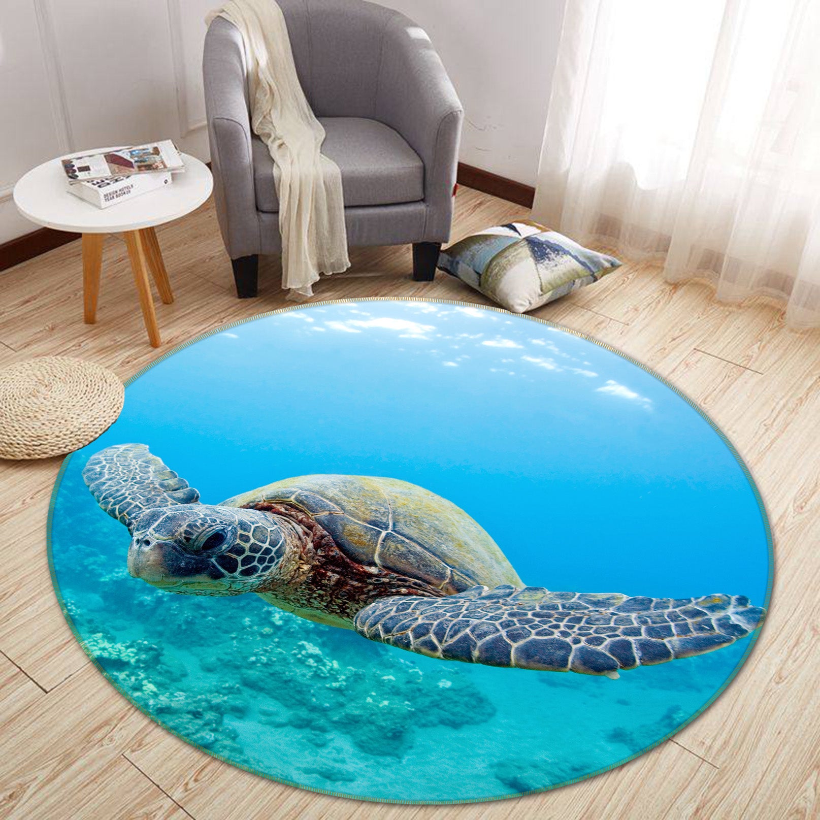 3D Sea Turtle 38024 Animal Round Non Slip Rug Mat