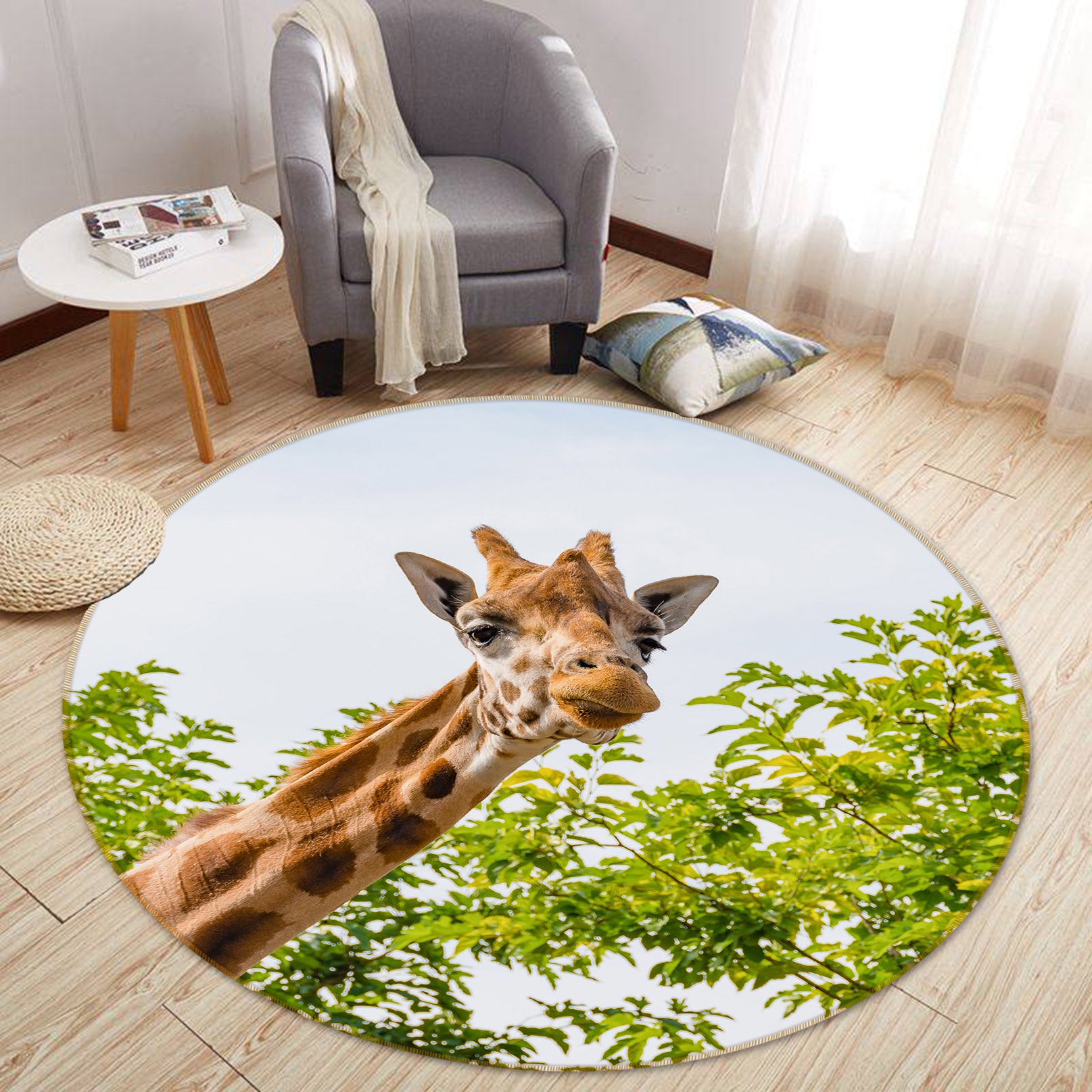 3D Giraffe 37234 Animal Round Non Slip Rug Mat