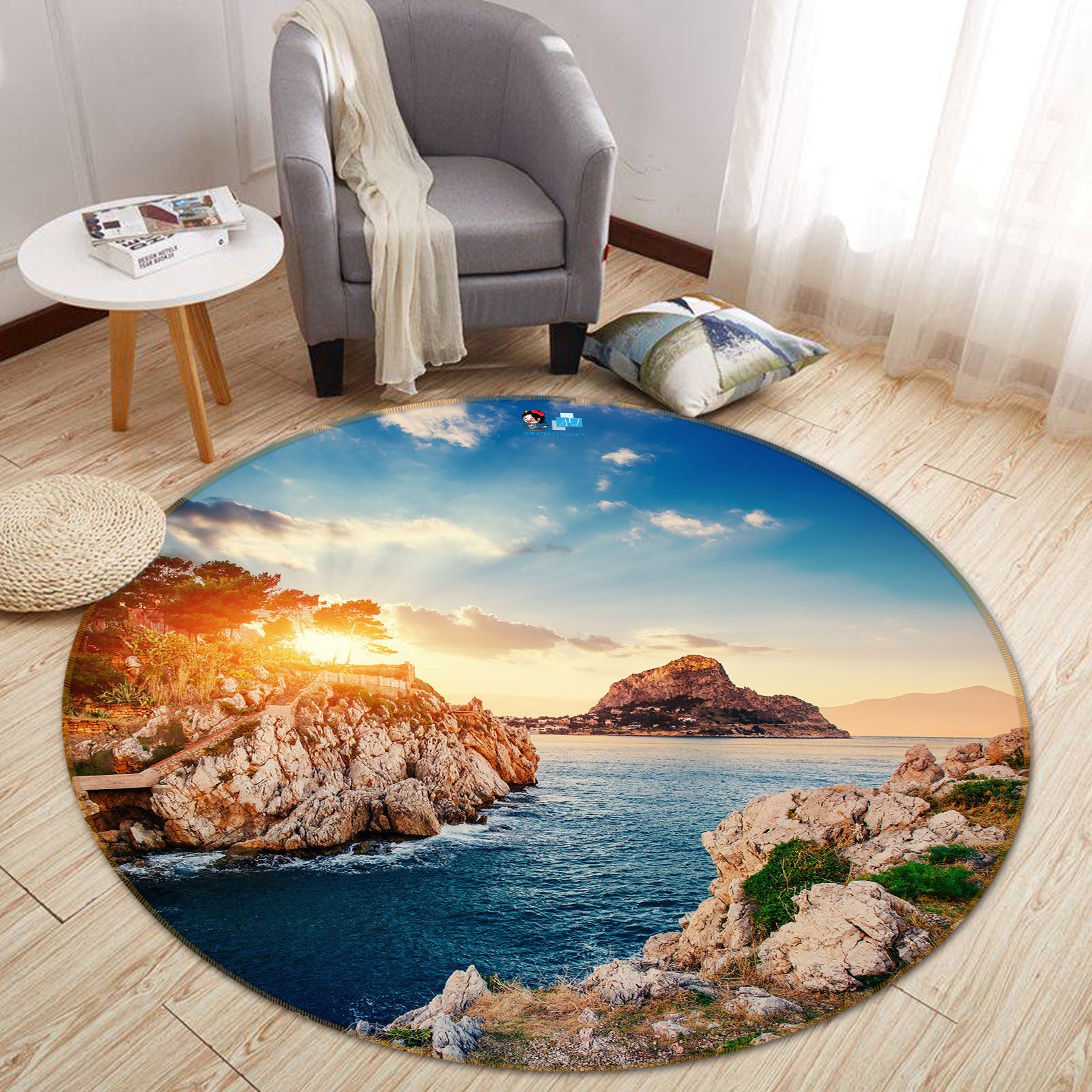 3D Seaside Stones 81114 Round Non Slip Rug Mat