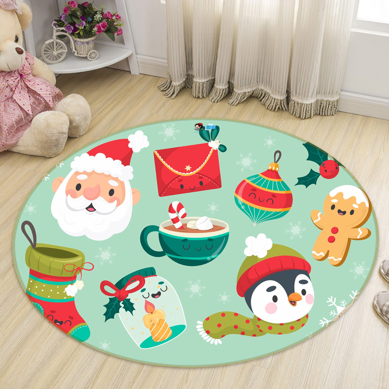 3D Christmas Pattern 81136 Round Non Slip Rug Mat
