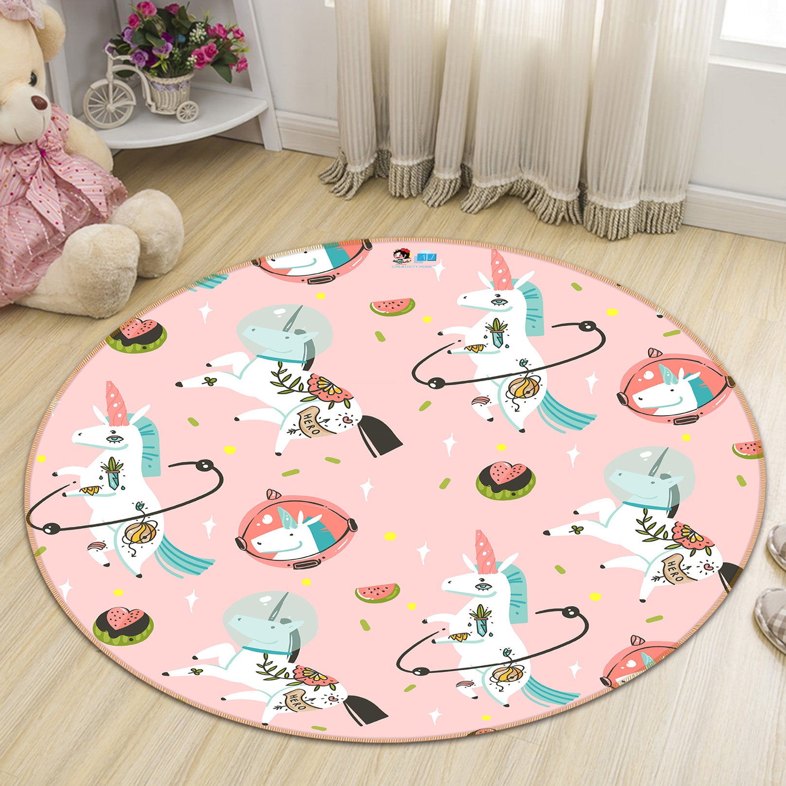 3D Unicorn Pattern 81099 Round Non Slip Rug Mat