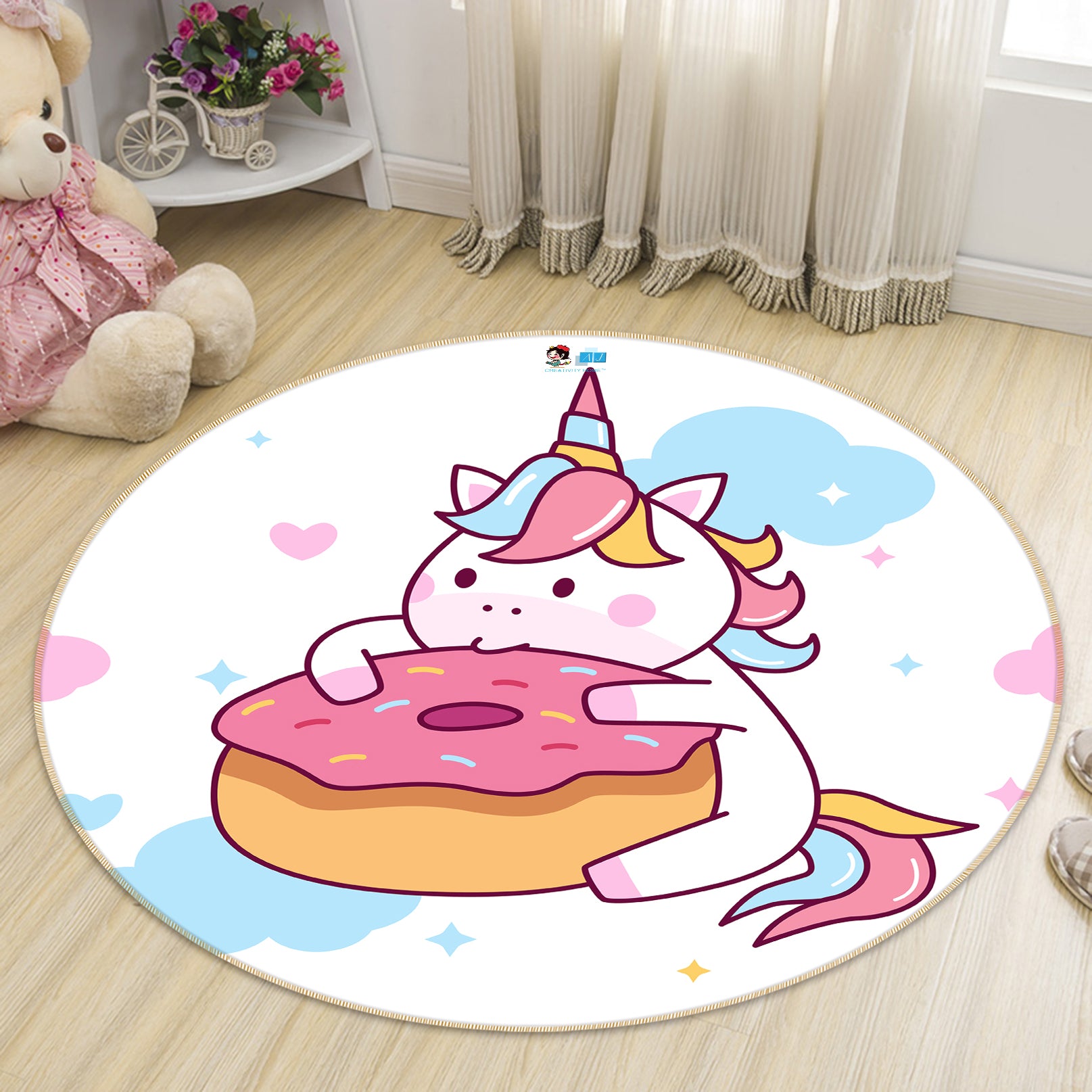 3D Donut Unicorn 75019 Round Non Slip Rug Mat