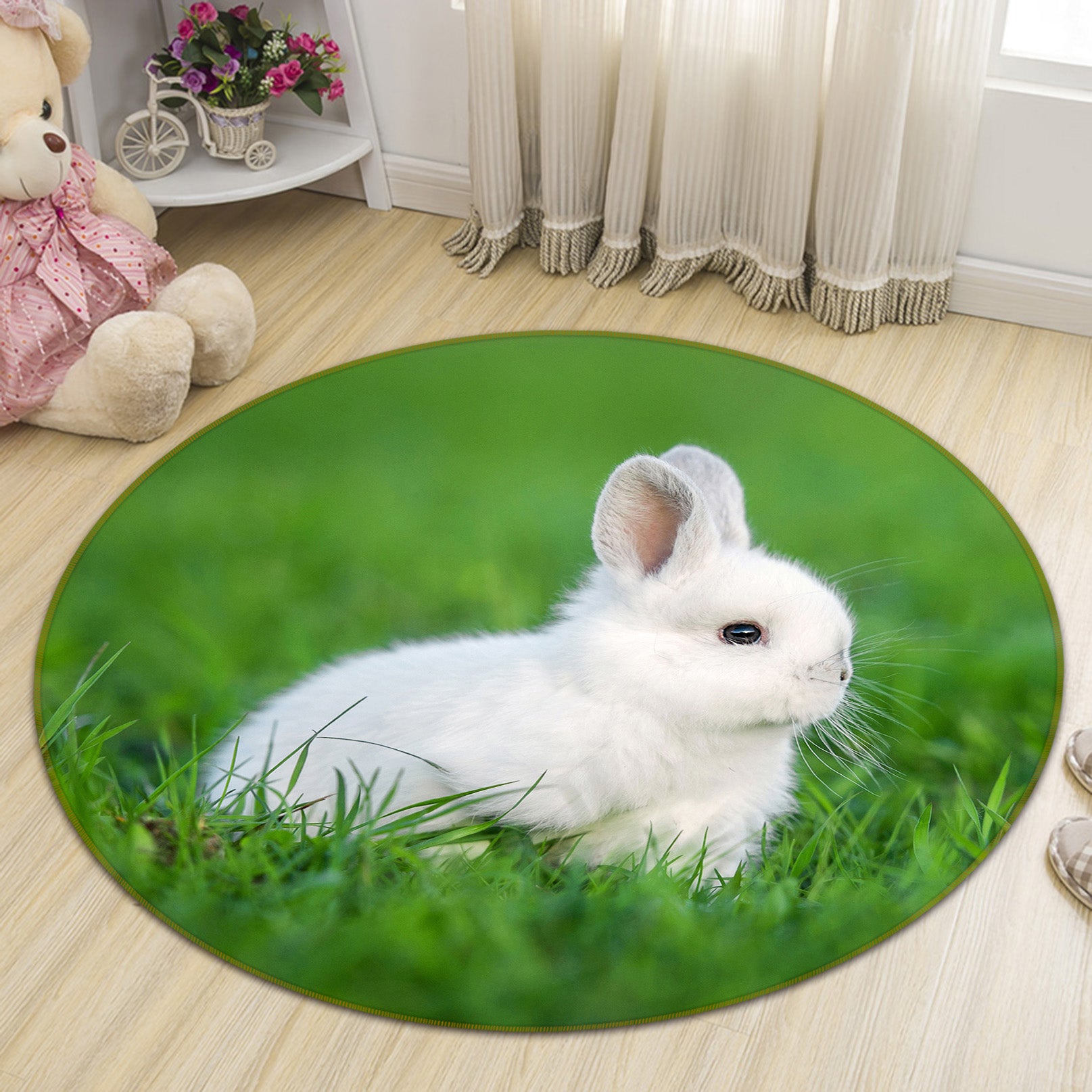 3D Grass Rabbit 71183 Round Non Slip Rug Mat