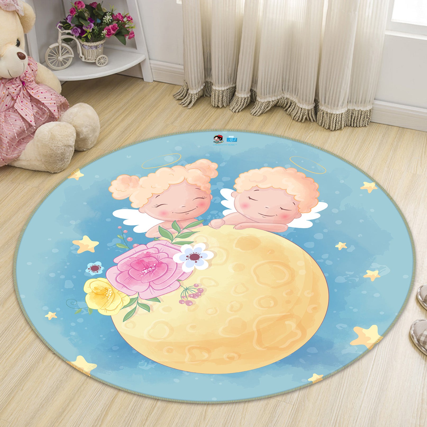 3D Cartoon Moon Angel 74204 Round Non Slip Rug Mat