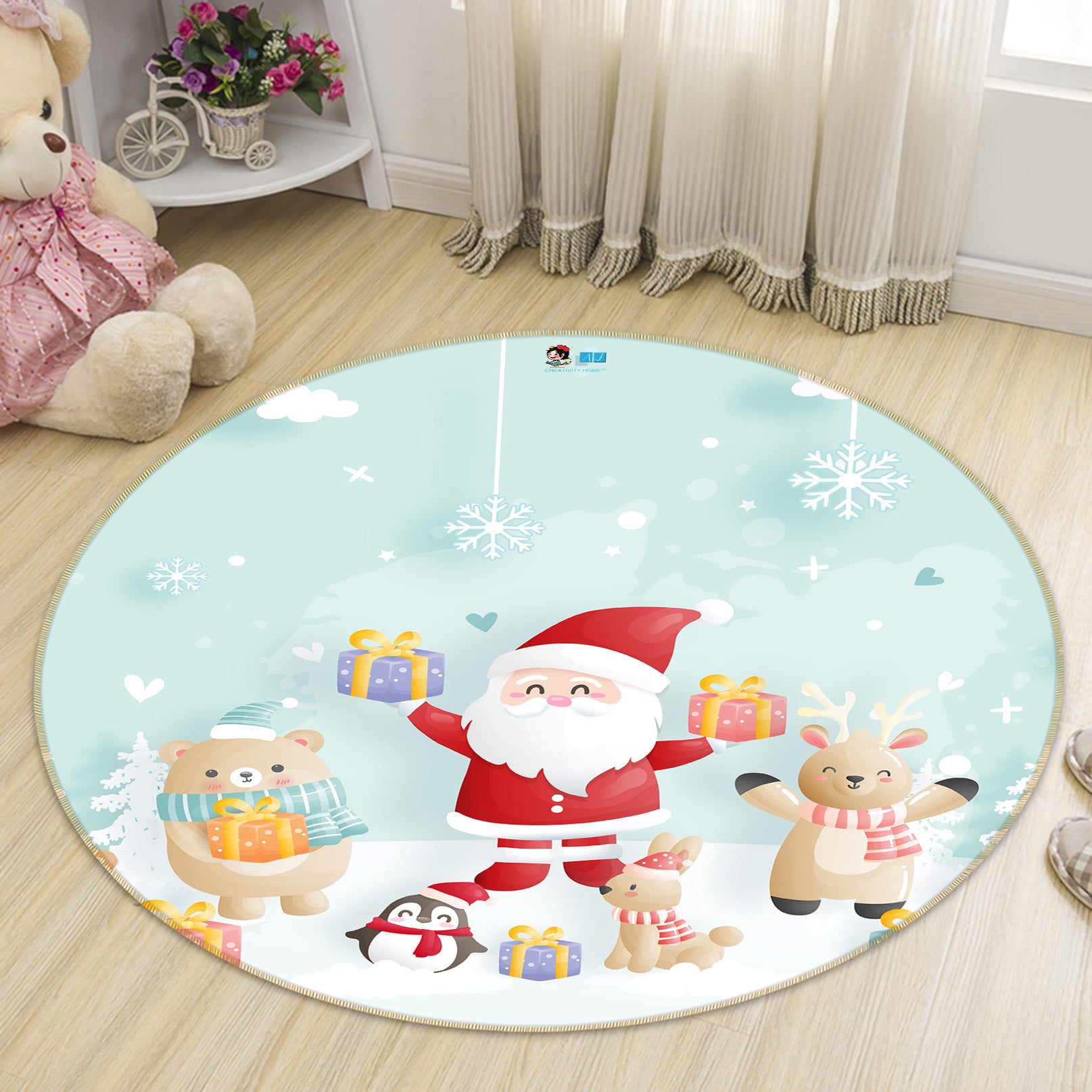 3D Santa Claus 81055 Round Non Slip Rug Mat