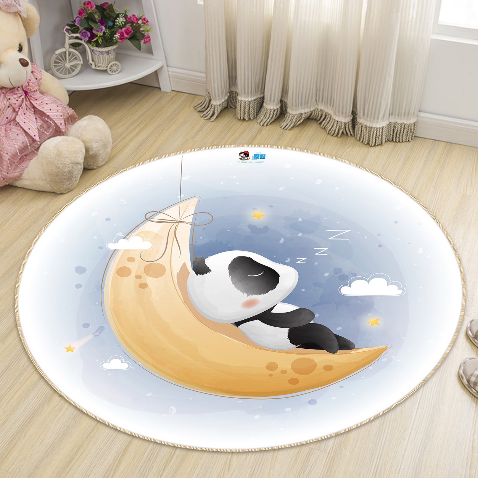 3D Moon Panda 74222 Round Non Slip Rug Mat